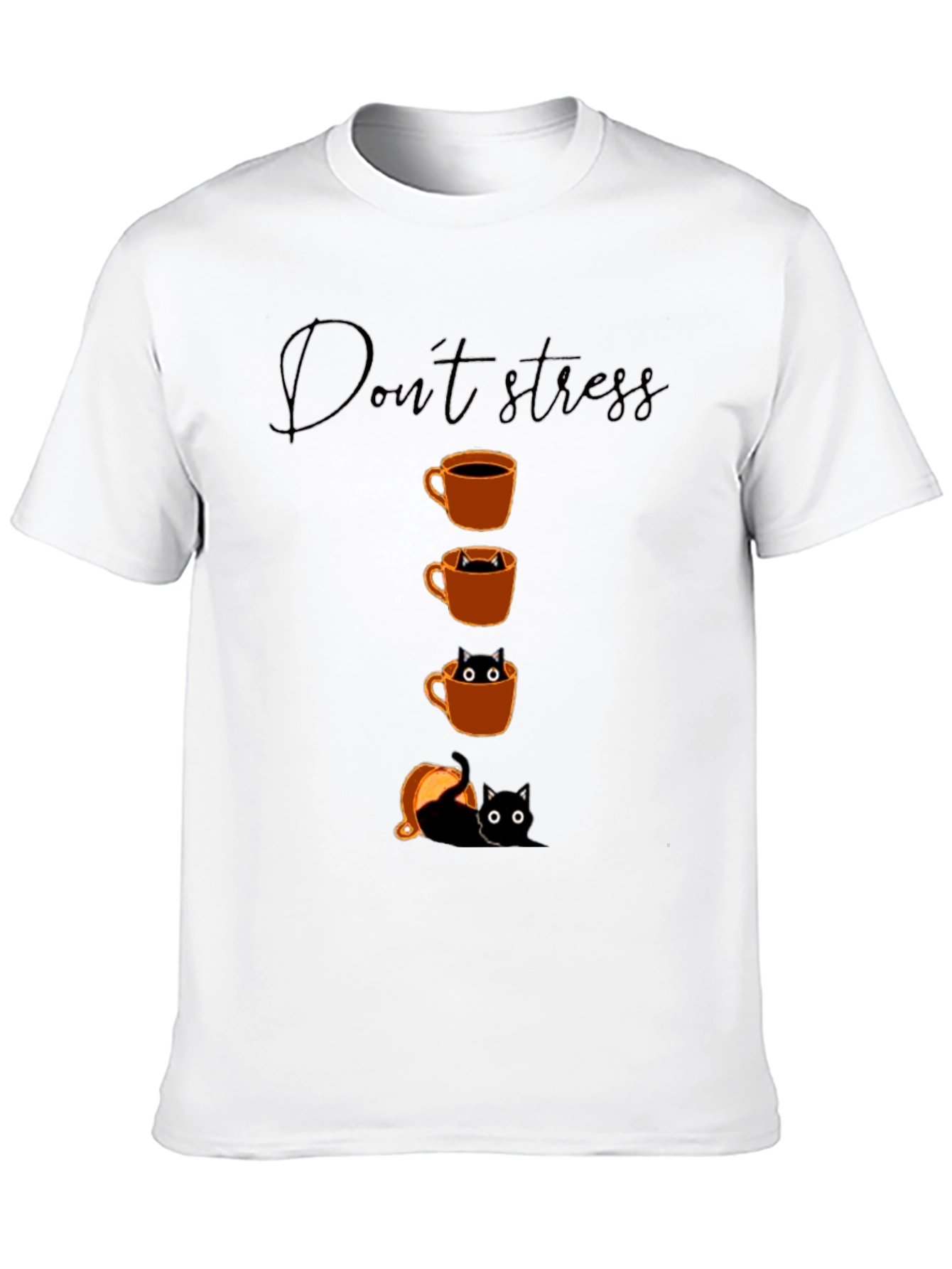 Black Don't Stress Coffee Cat T-Shirt view 10