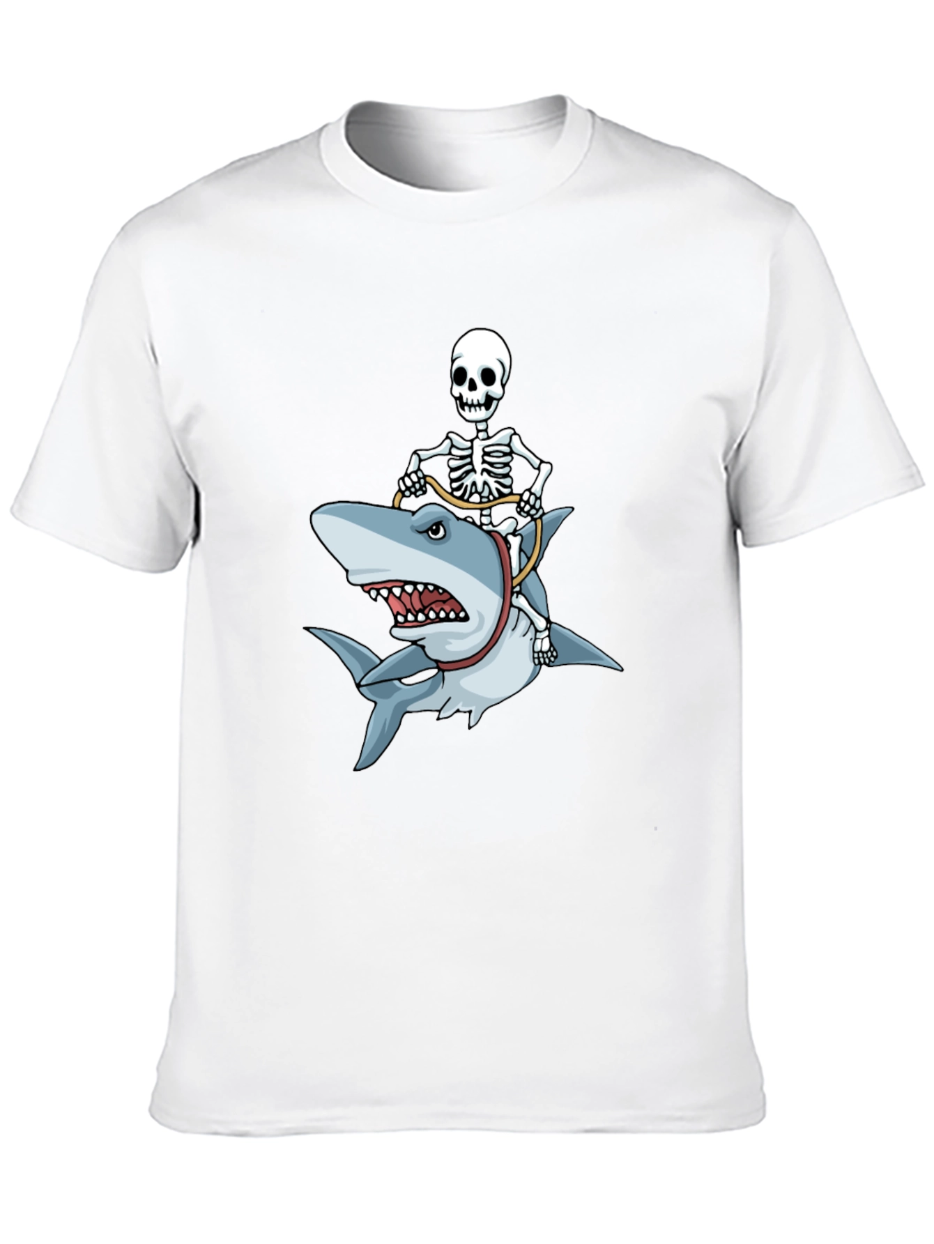 Black Skeleton Riding Shark Graphic T-Shirt view 10
