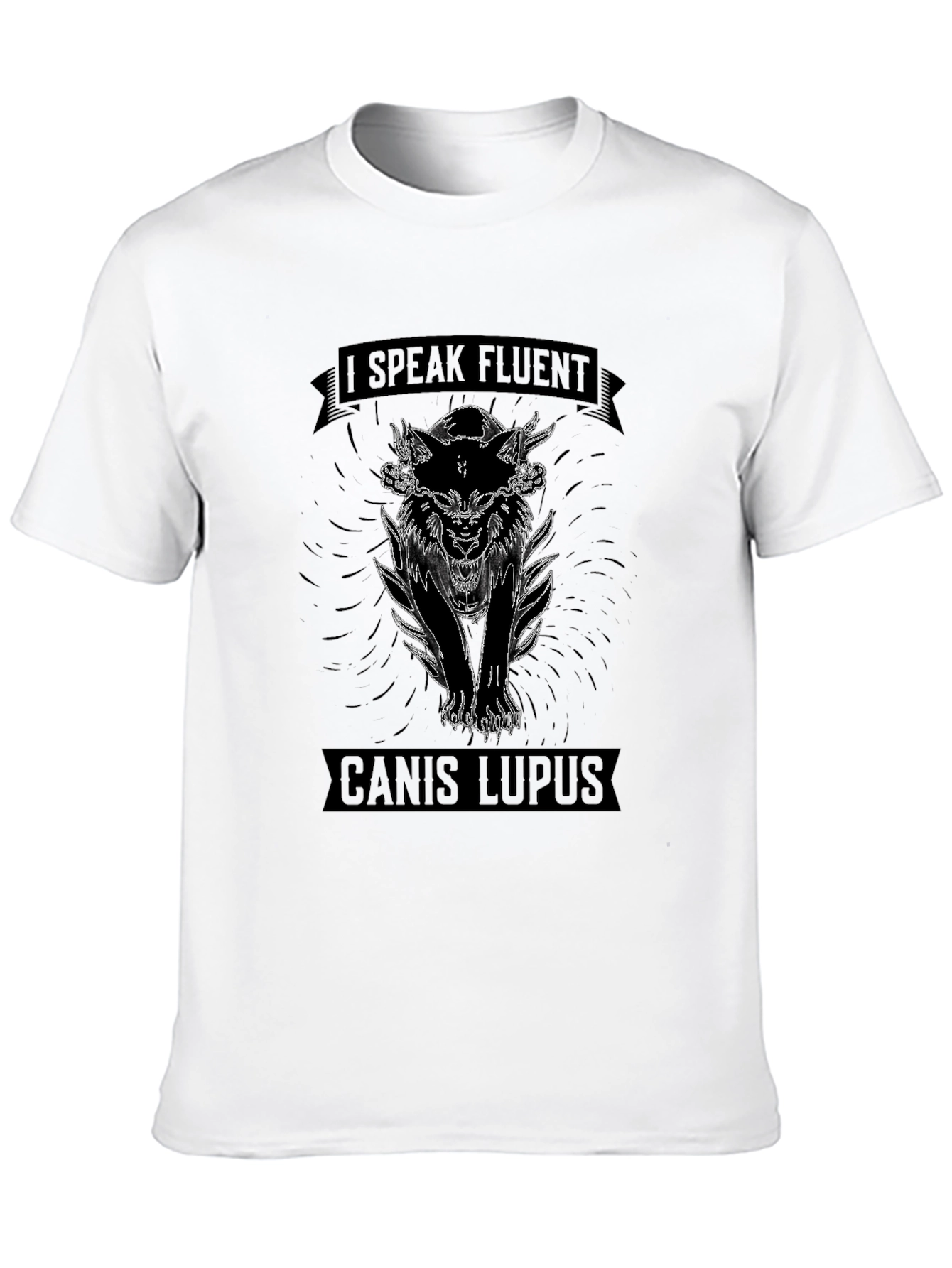 Black I Speak Fluent Canis Lupus T-Shirt - Graphic Wolf Design view 10