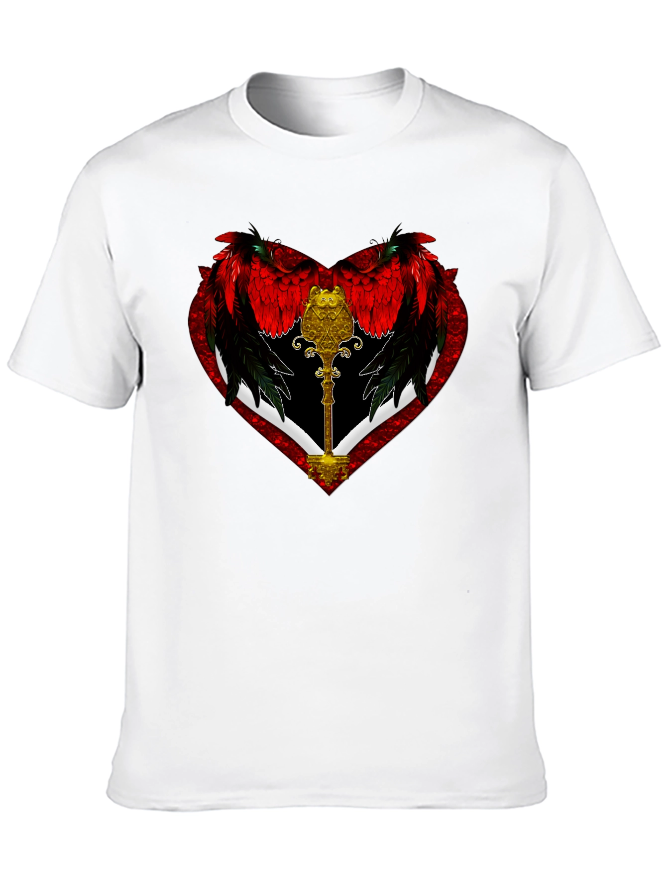 Black Winged Heart Key Graphic Black T-Shirt view 10