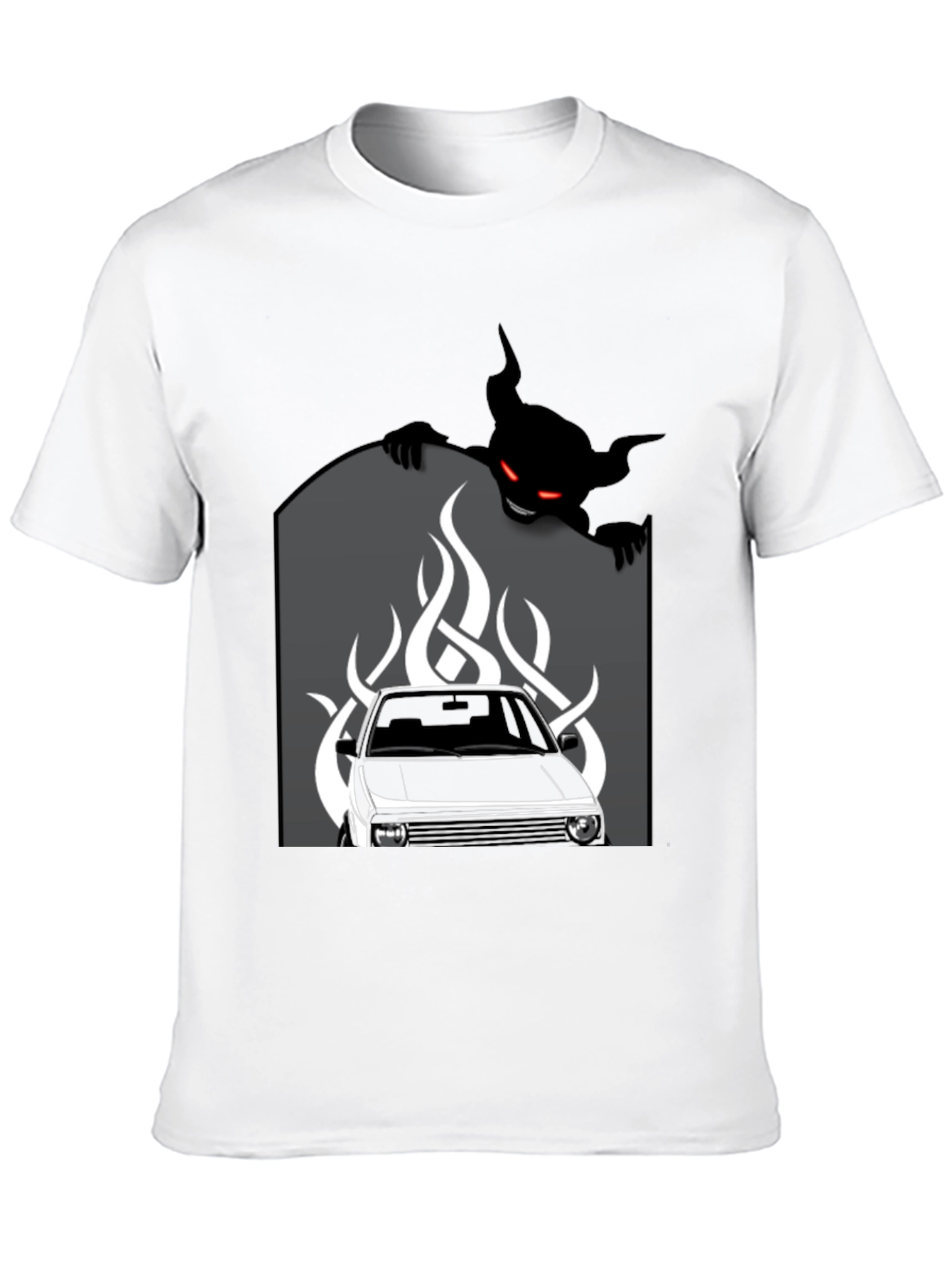 Black Men's Black Graphic Tee - Car and Devil Design view 10