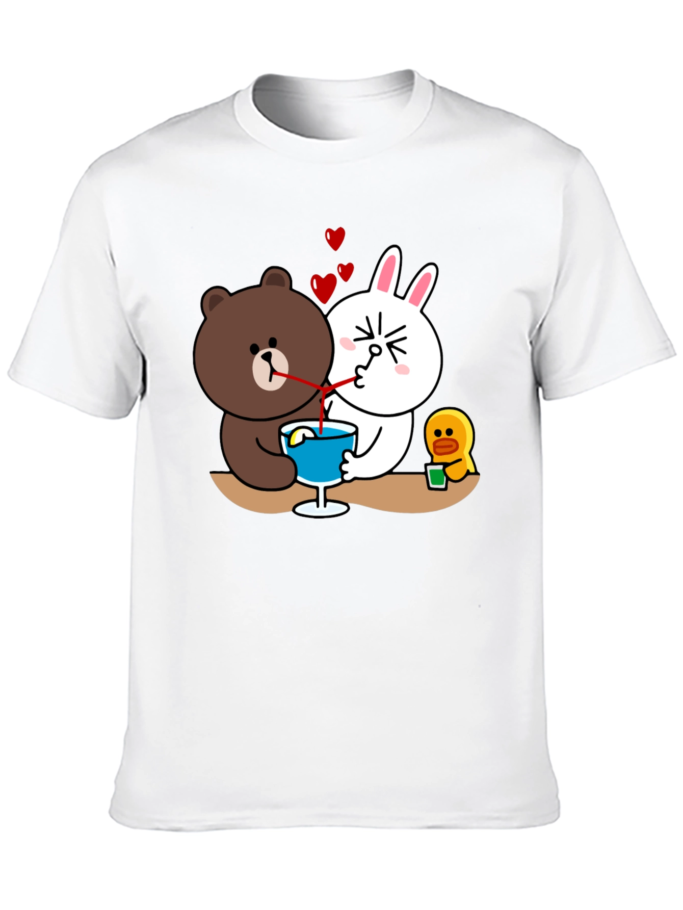 Black Cartoon Graphic Tee: Bear & Bunny Sharing Drink view 10