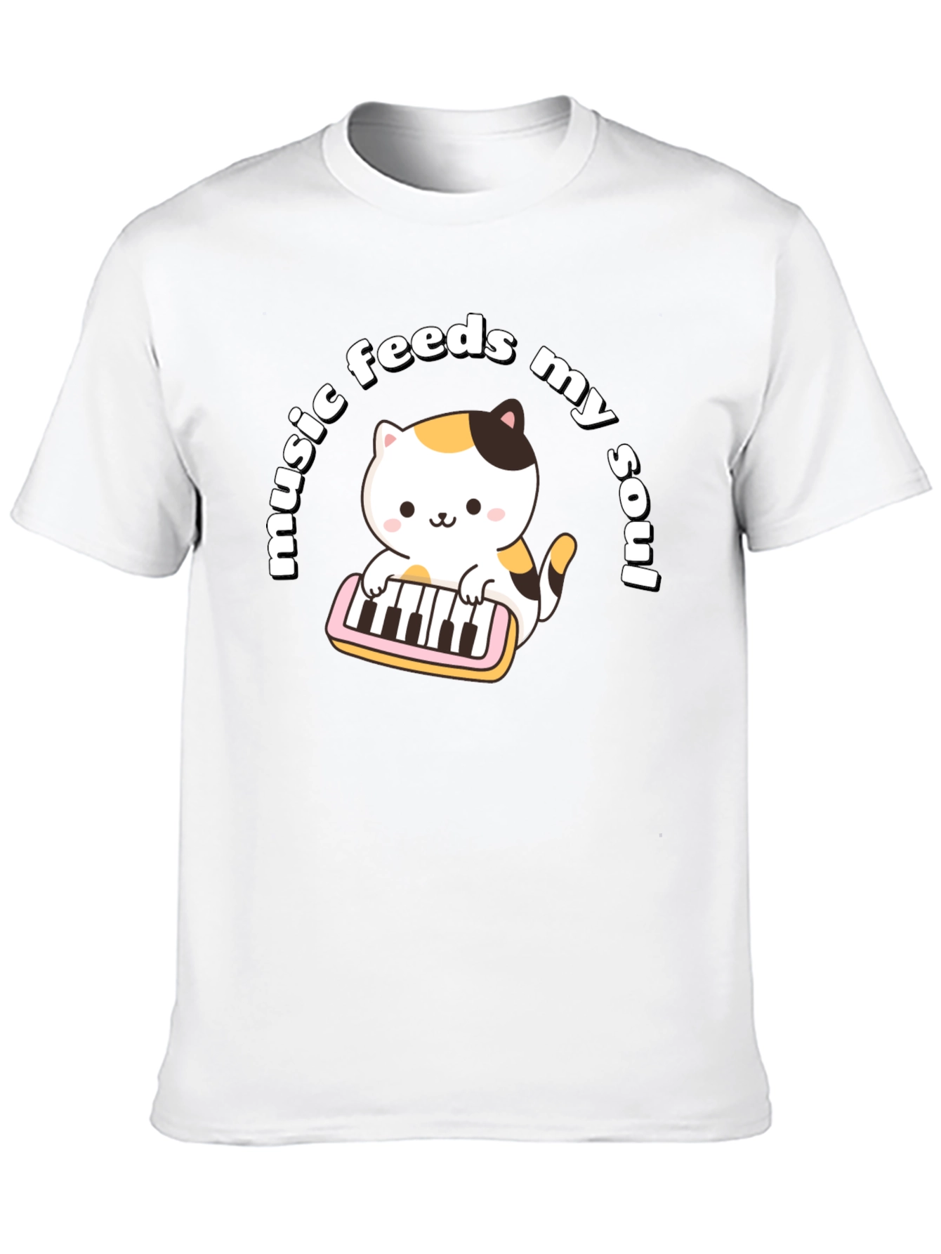 Black Music Feeds My Soul Cat Playing Keyboard Black T-Shirt view 10