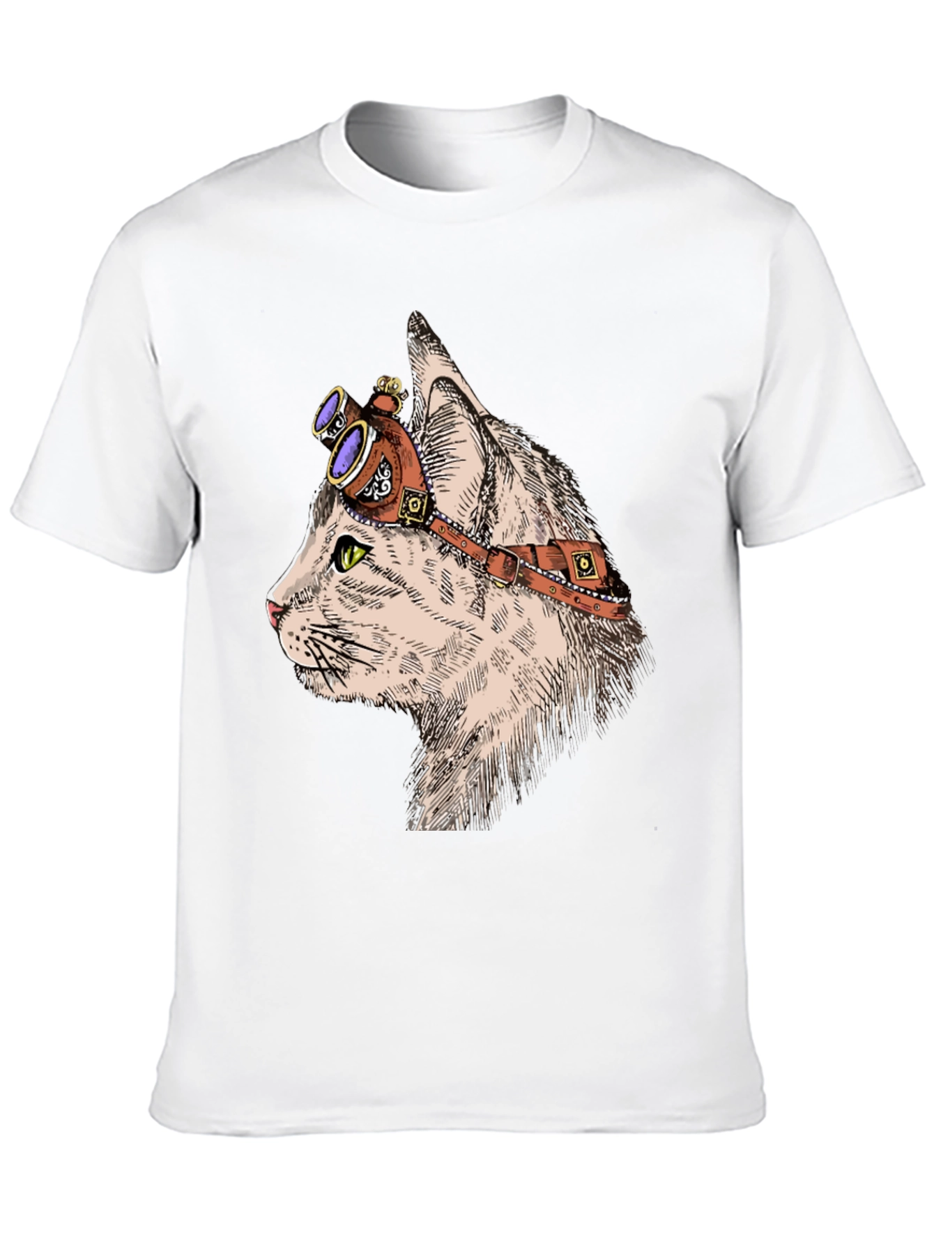Black Steampunk Cat T-Shirt: Cool Feline with Goggles view 10