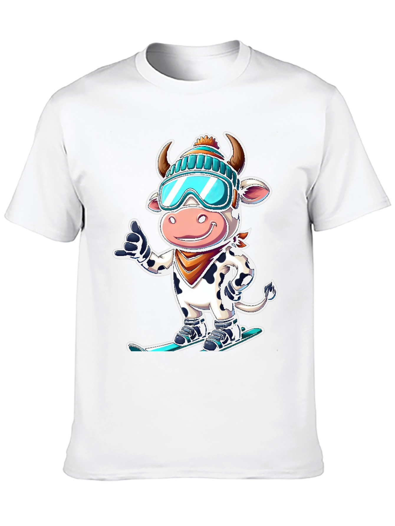 Black Skiing Cow Graphic Tee - Fun Winter T-Shirt view 10