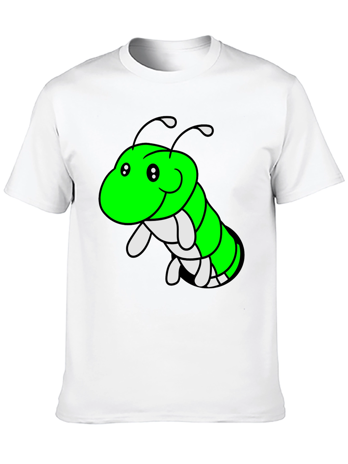 Black Cartoon Caterpillar Graphic Tee - Black Cotton T-Shirt view 10