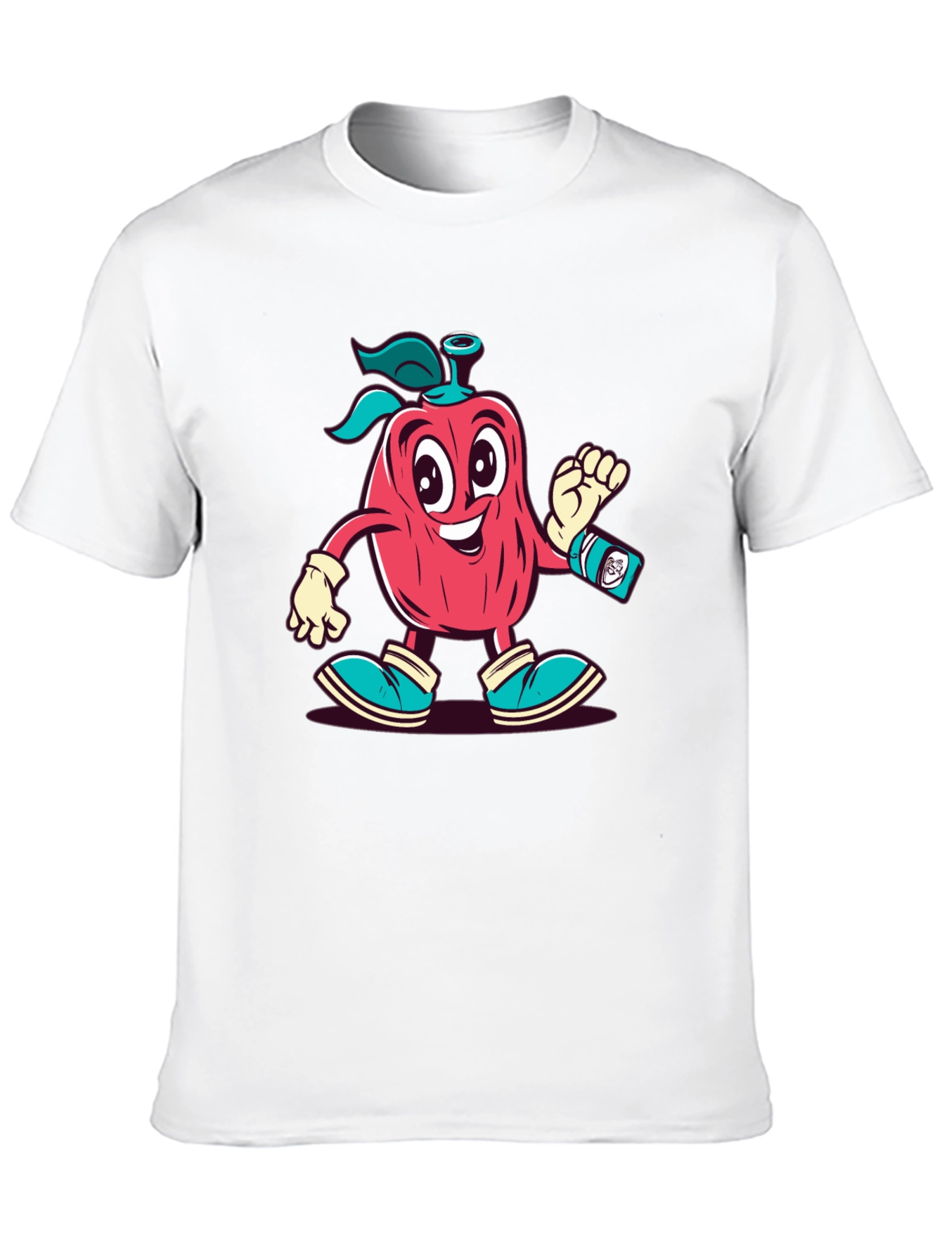 Black Cartoon Apple Character Black T-Shirt view 10