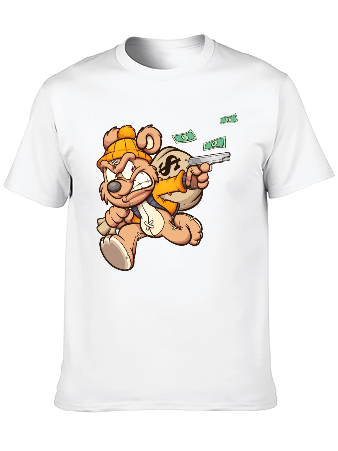 Black Cartoon Teddy Bear with Gun T-Shirt view 10