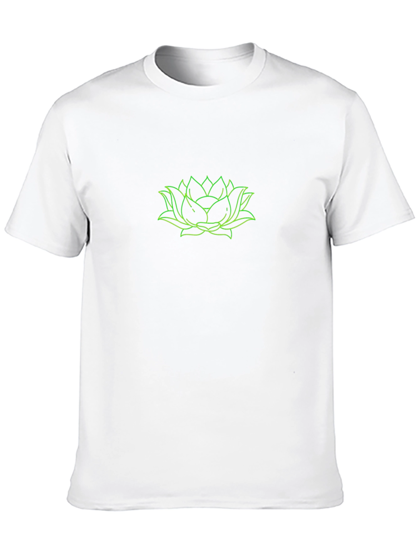 Black Men's Black T-Shirt with Green Lotus Design view 10