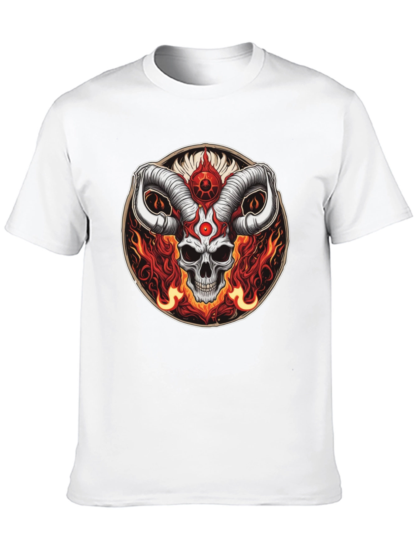 Black Skull Horns Fire Graphic Tee - Black Cotton Shirt view 10