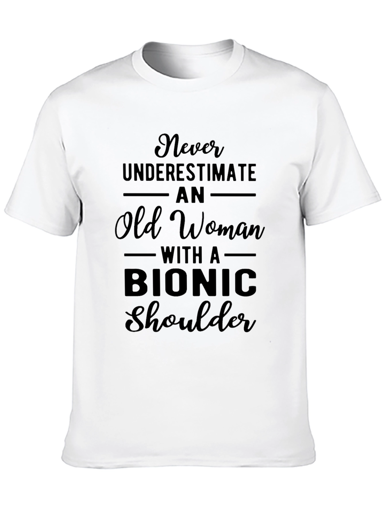 Black Bionic Shoulder Old Woman Graphic T-Shirt view 10