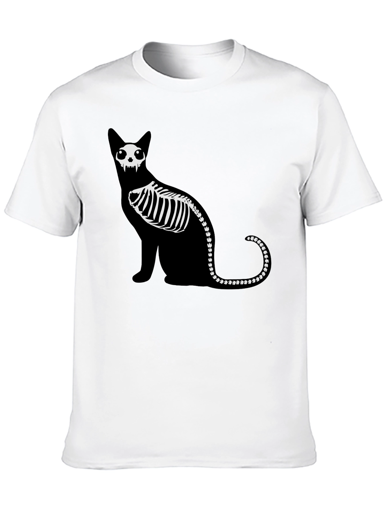 Black Skeleton Cat Graphic Tee - Black Cotton Shirt view 10