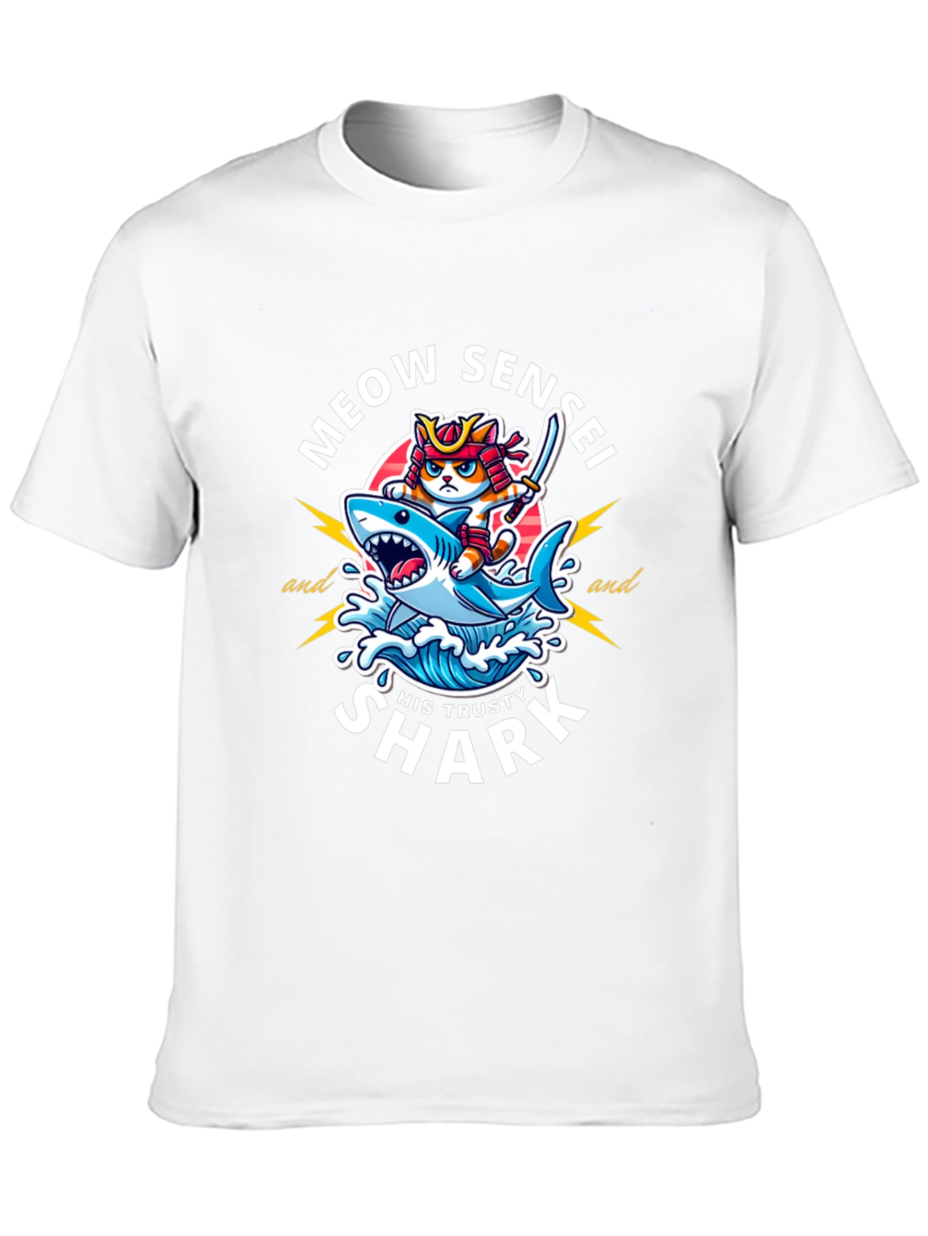 Black Meow Sensei & Shark T-Shirt - Fun Graphic Tee view 10