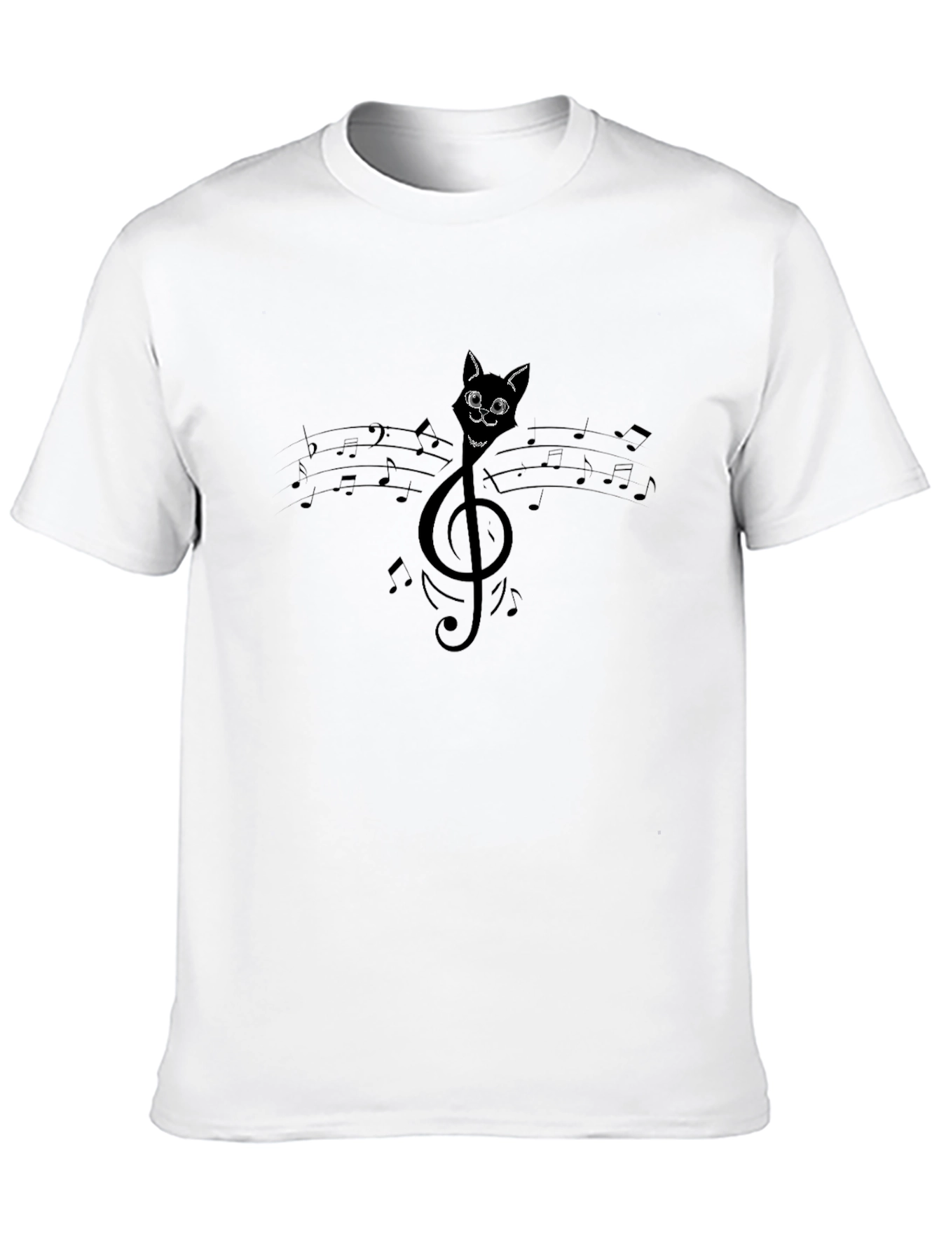 Black Musical Cat T-Shirt - Treble Clef Cat view 10