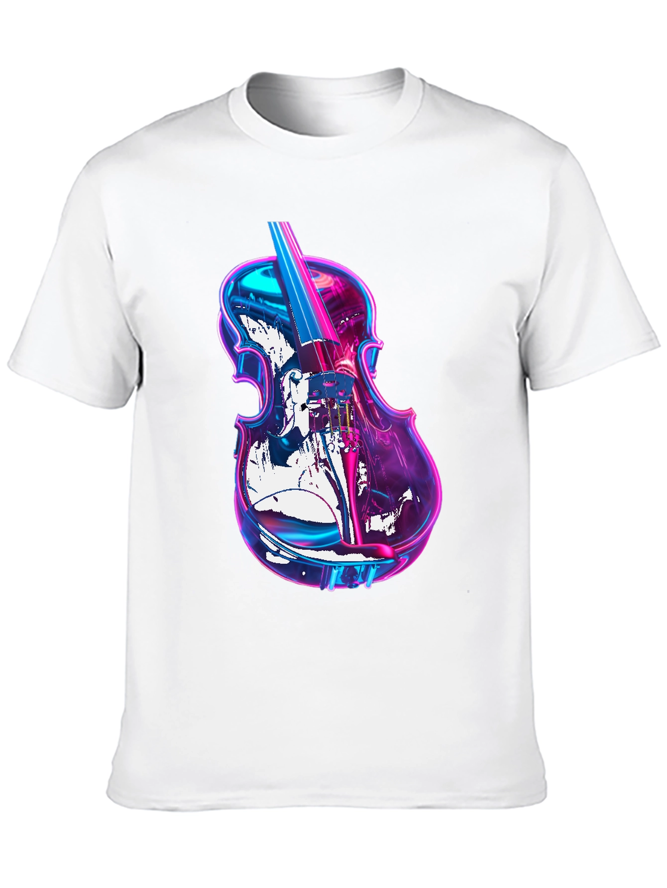 Black Vibrant Neon Violin Graphic Black T-Shirt view 10