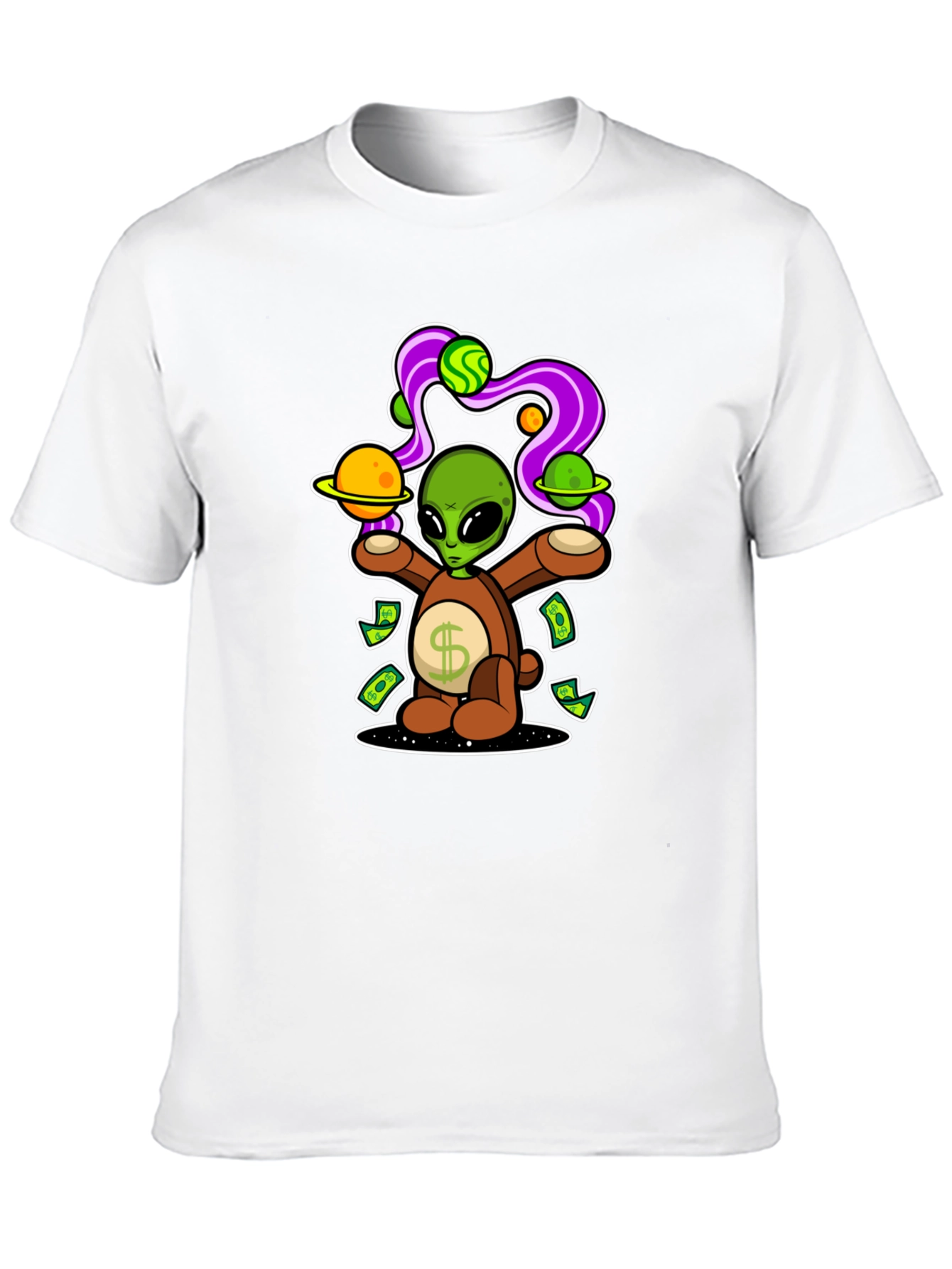 Black Alien Bear Money Graphic T-Shirt view 10
