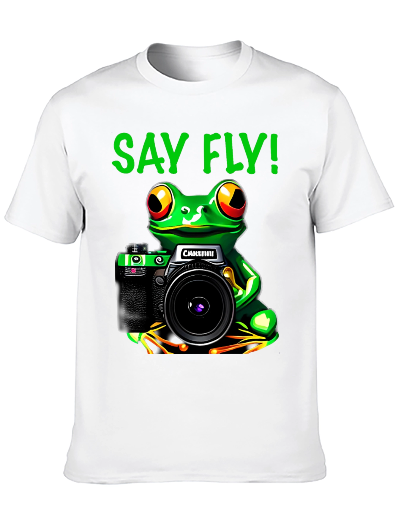Black Frog Photographer T-Shirt - Say Fly! Black Cotton Tee view 10