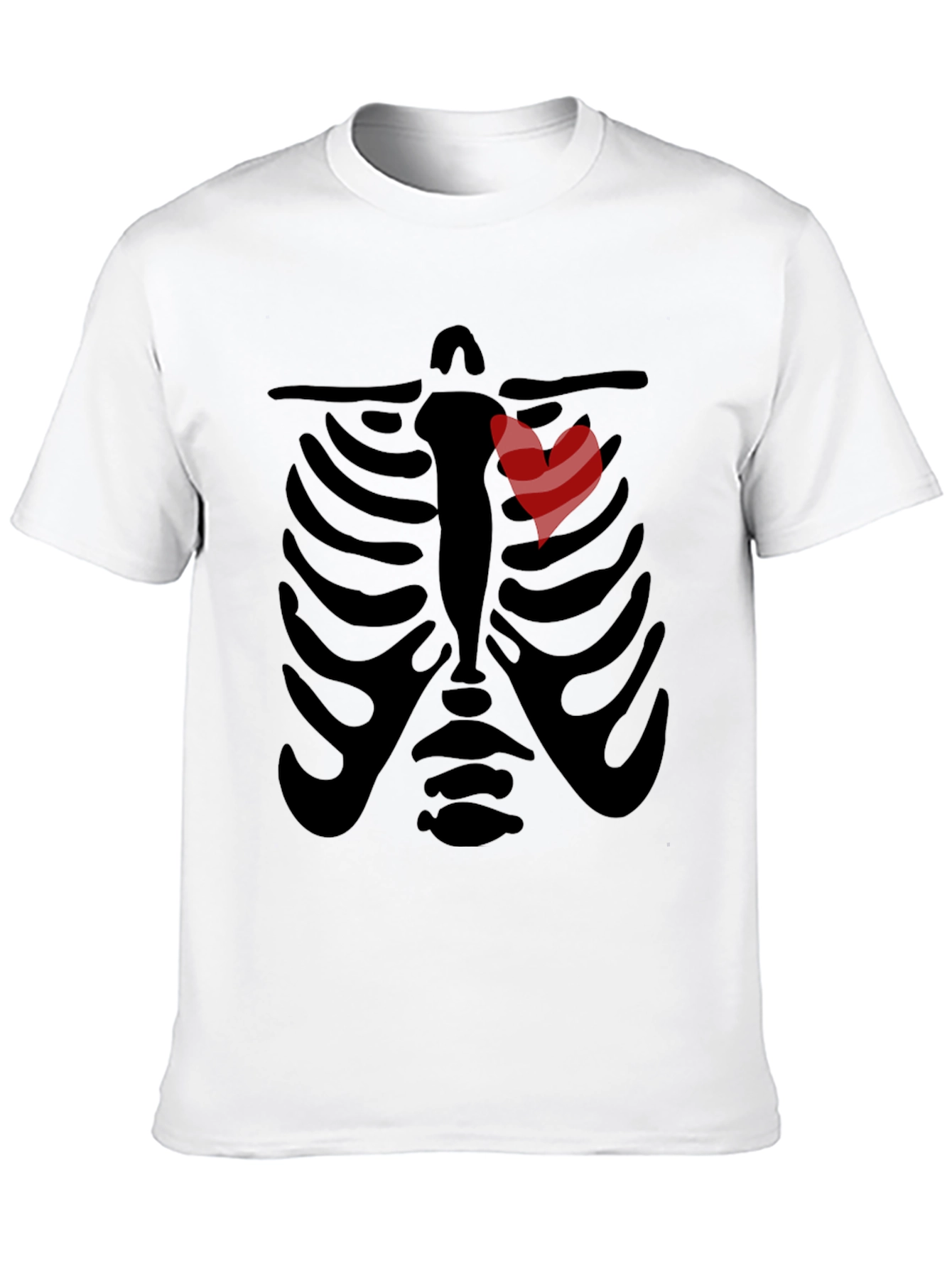Black Rib Cage Heart Graphic Tee - Unique Skeleton Halloween Shirt view 10