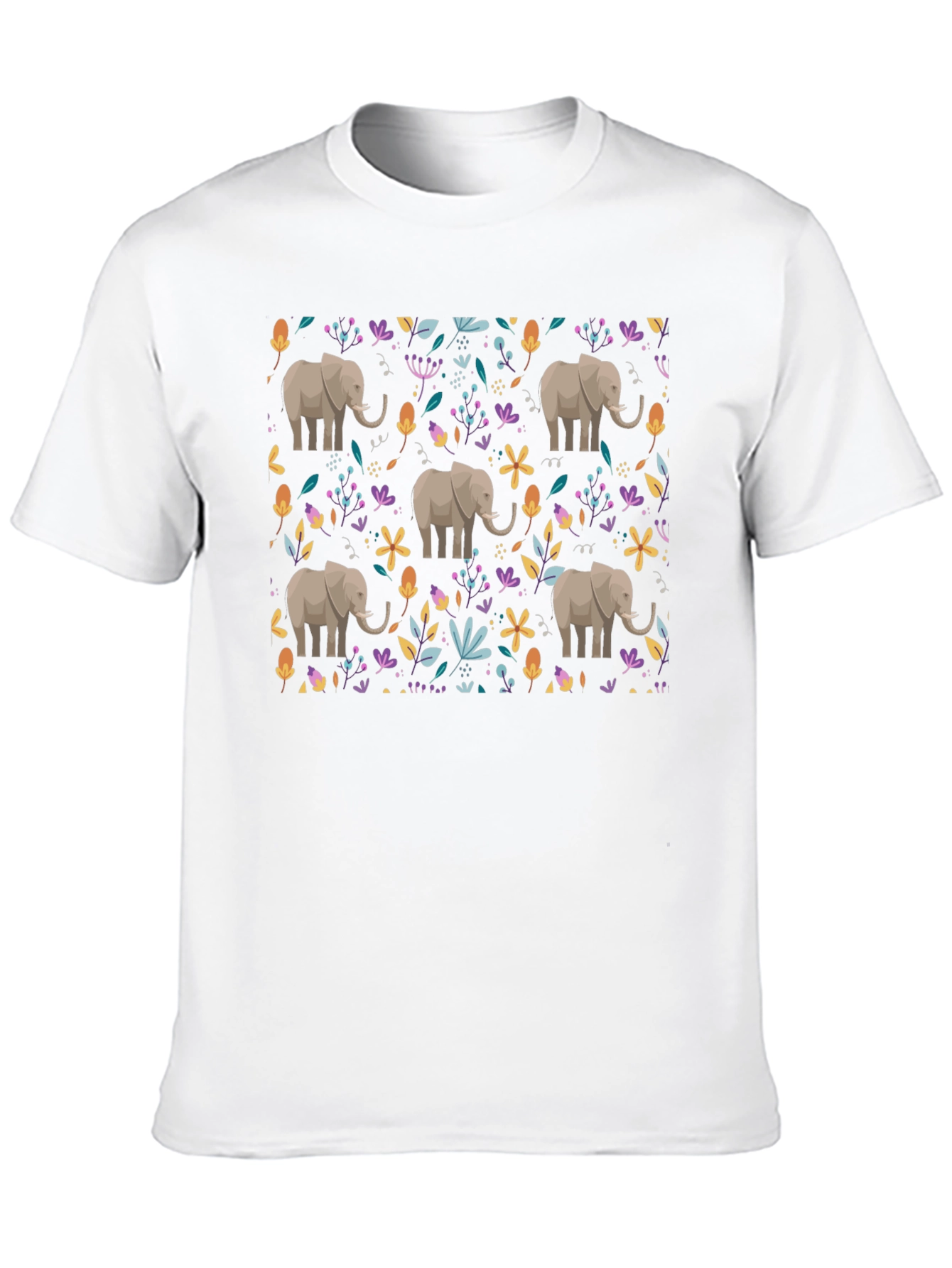 Black Elephant Floral Print Black T-Shirt view 10