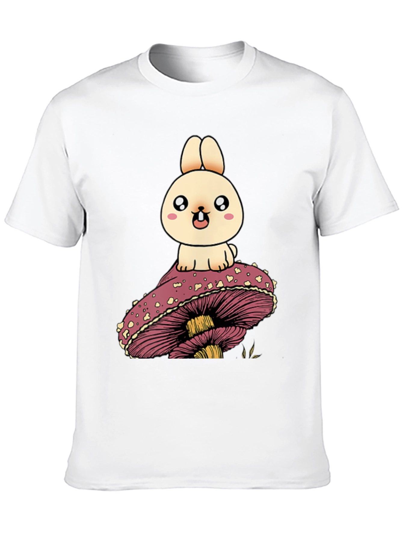 Black Cute Bunny on Mushroom Graphic T-Shirt view 10