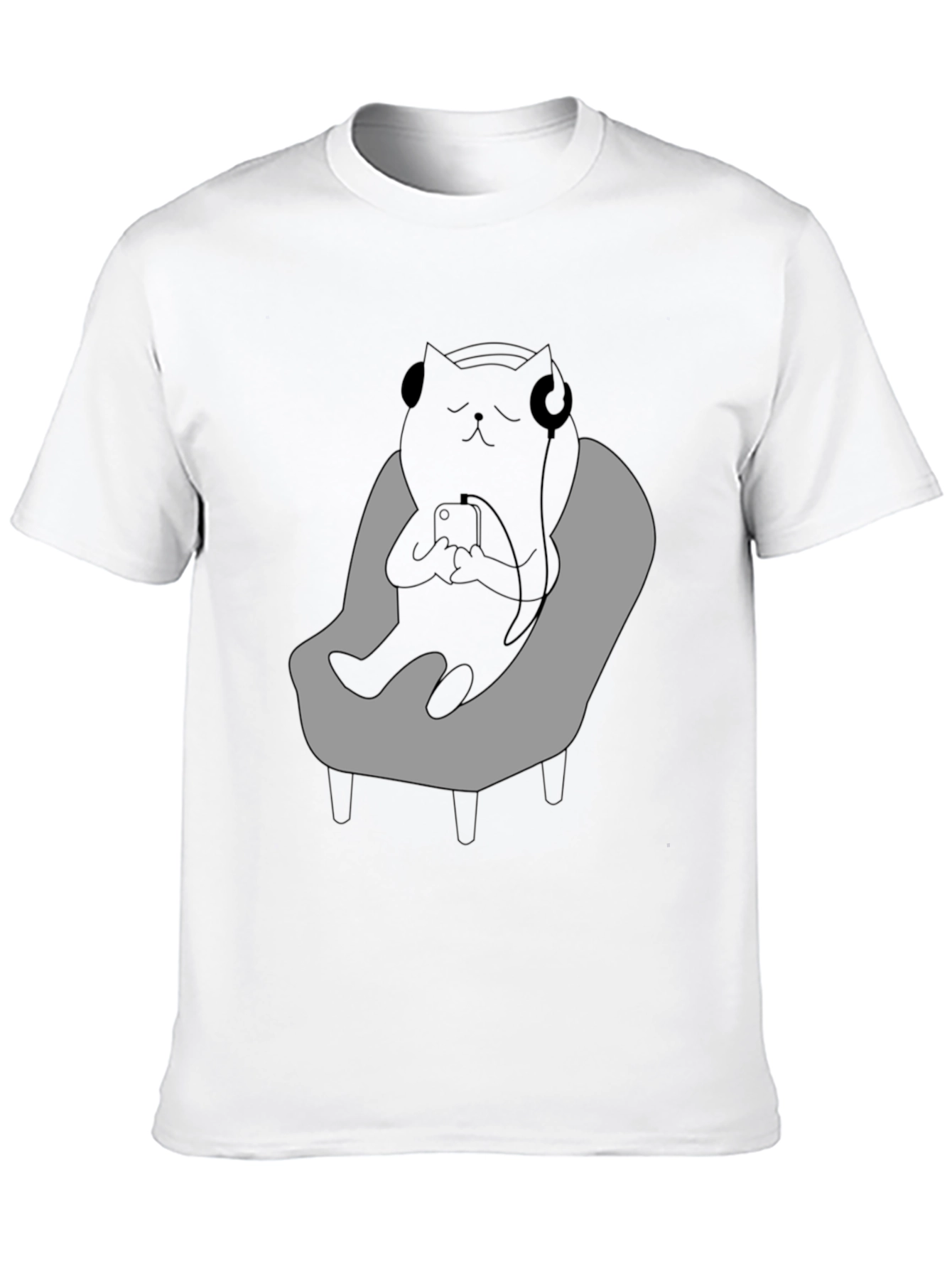 Black Chill Cat T-Shirt - Relaxed Black Cat with Headphones view 10
