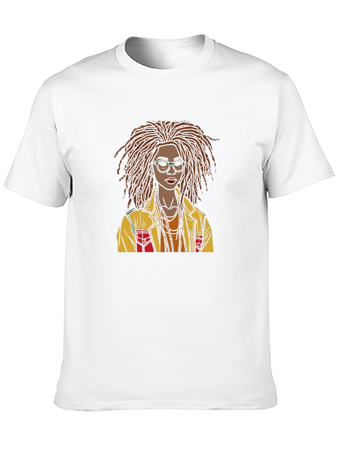 Black Stylish Graphic T-Shirt - Woman with Dreadlocks Art view 10