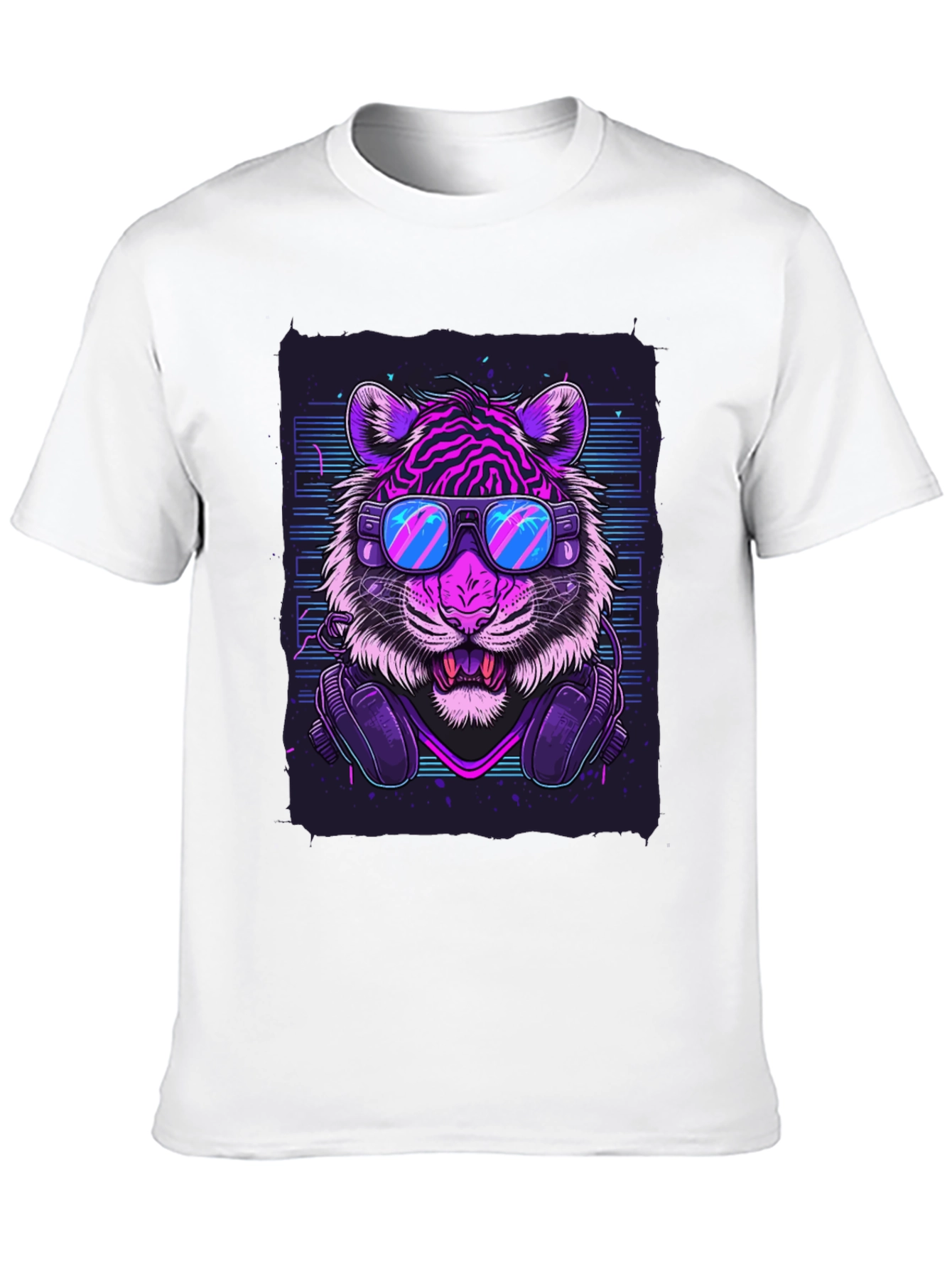 Black Neon Tiger Graphic Tee - Cool Animal Print T-Shirt view 10
