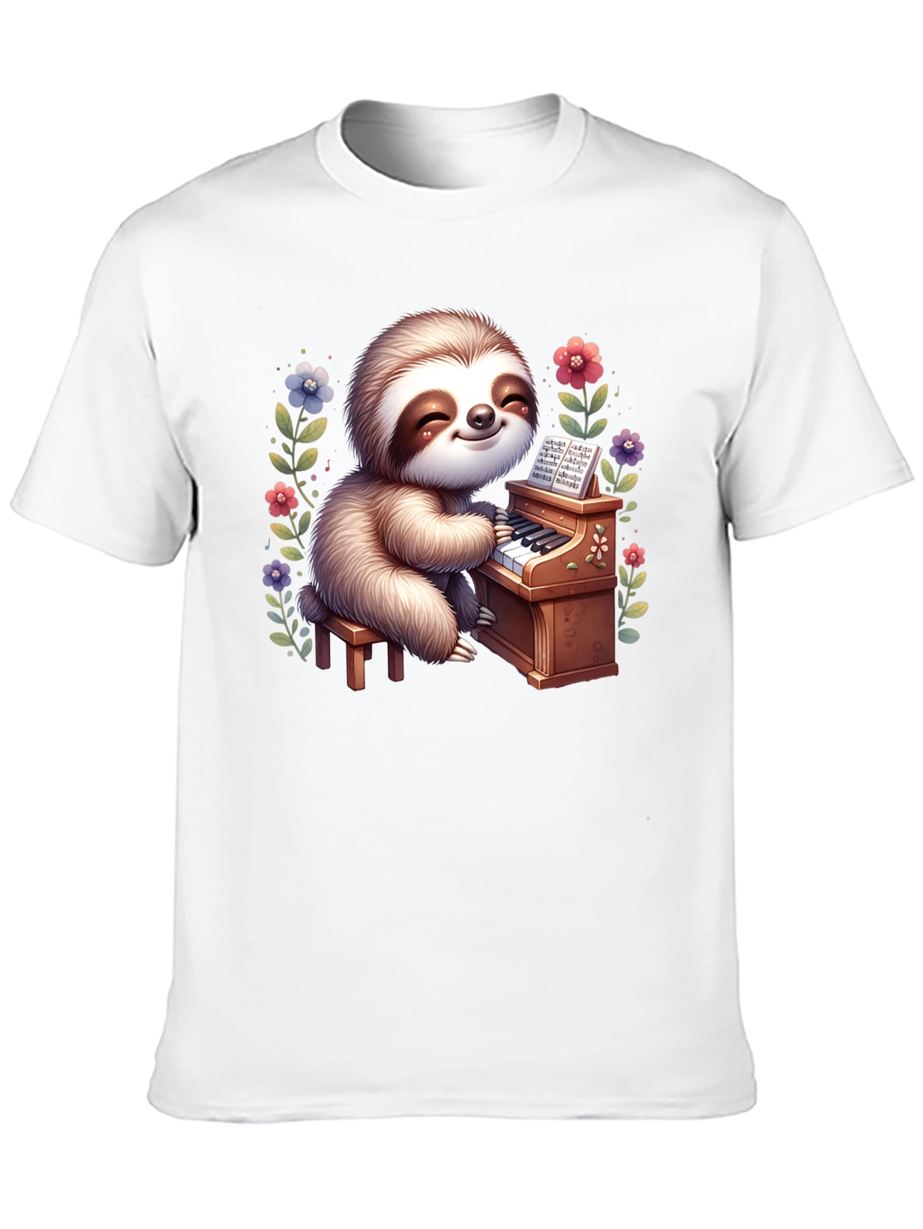 Black Sloth Pianist Graphic Tee - Cute & Unique! view 10
