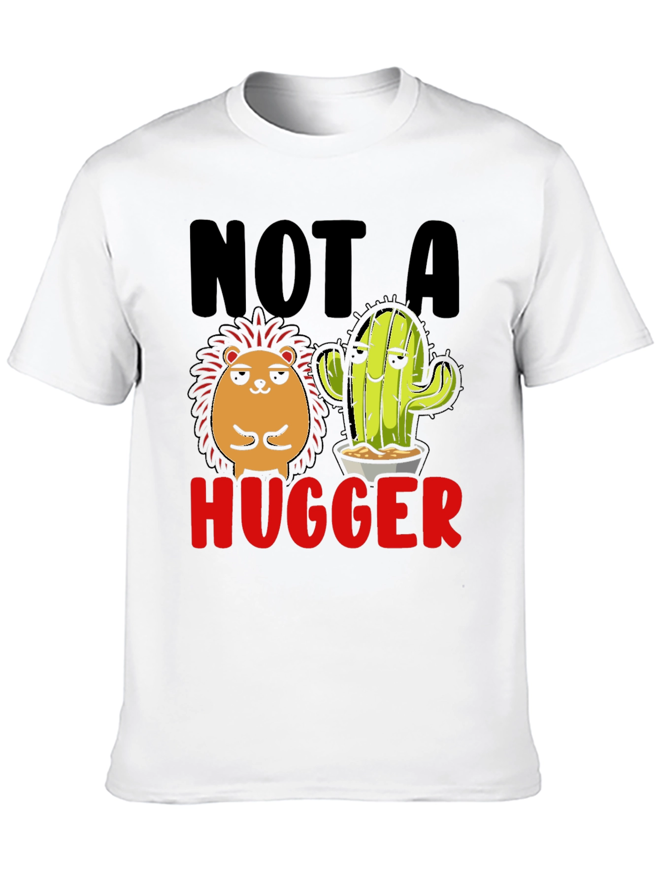 Black Not a Hugger T-Shirt Funny Cactus Hedgehog view 10