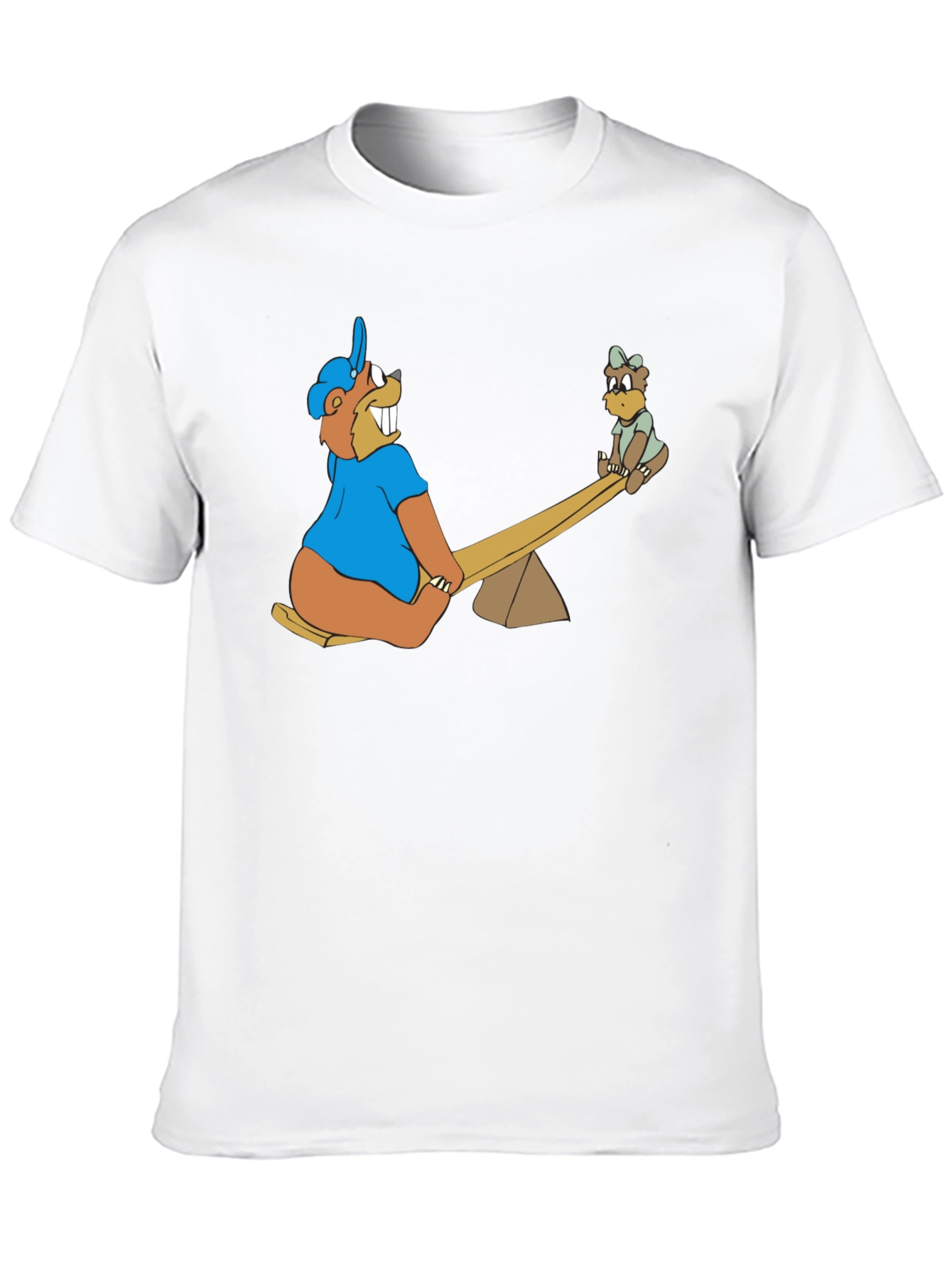Black Cartoon Beaver See-Saw Black T-Shirt view 10