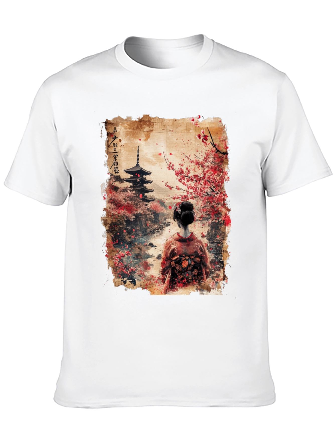 Black Japanese Pagoda & Geisha Graphic Tee - Black view 10