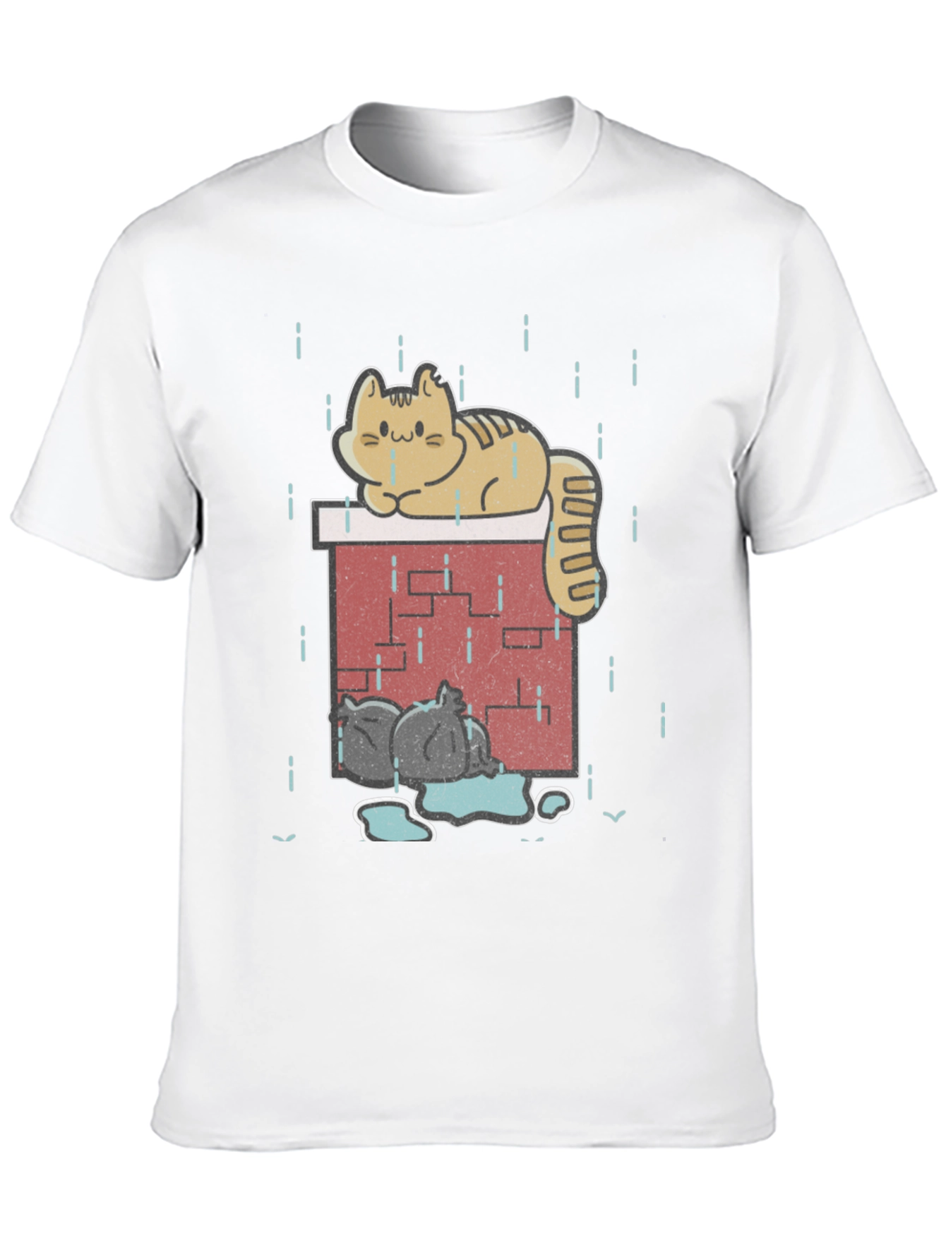 Black Cute Cat In Rain Graphic T-Shirt view 10