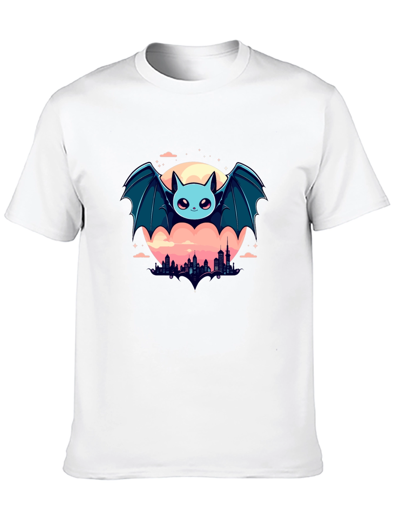 Black Cute Bat Over City Graphic Tee view 10