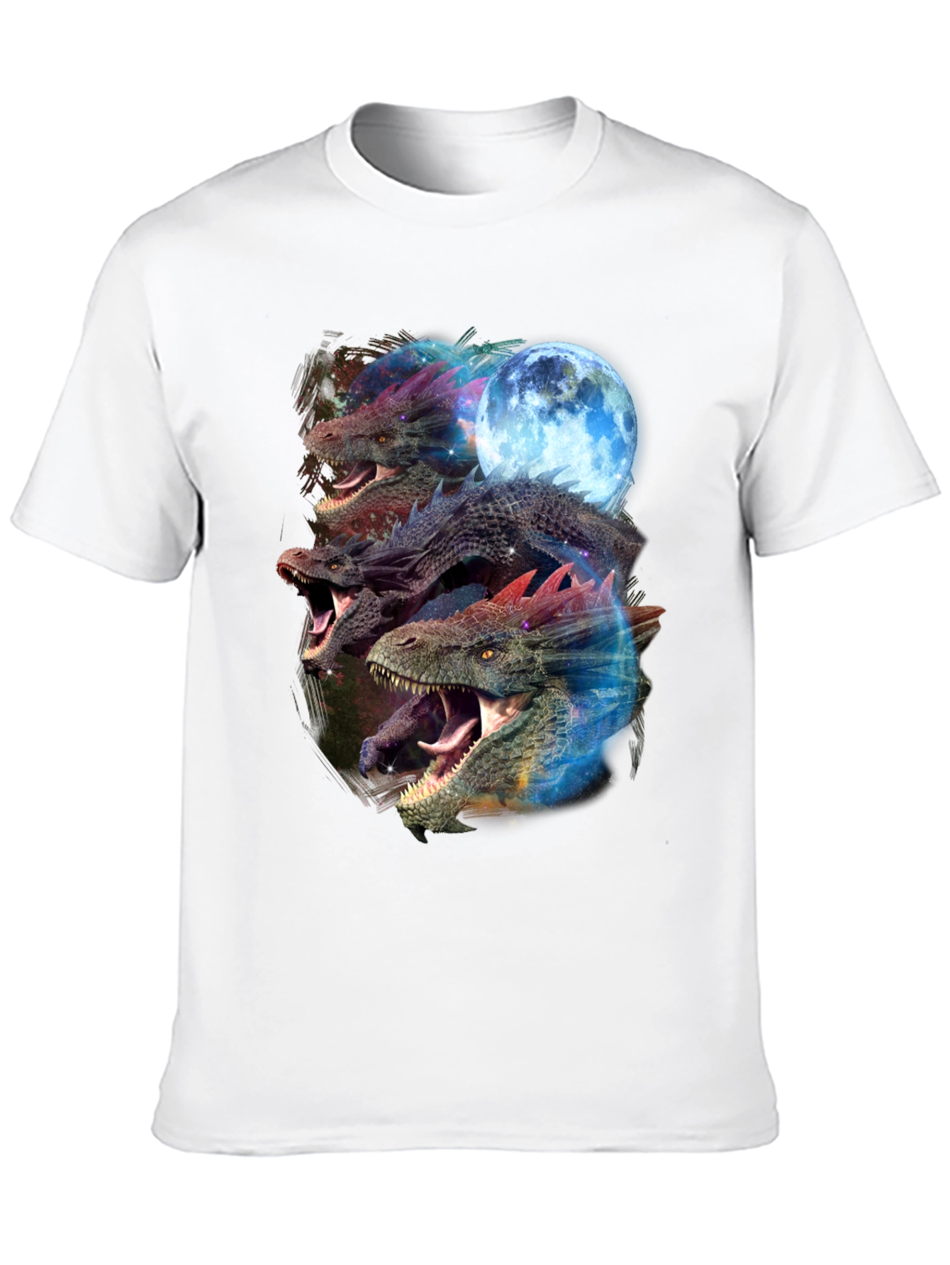 Black Dragon Trio Moon Black T-Shirt Graphic Print view 10