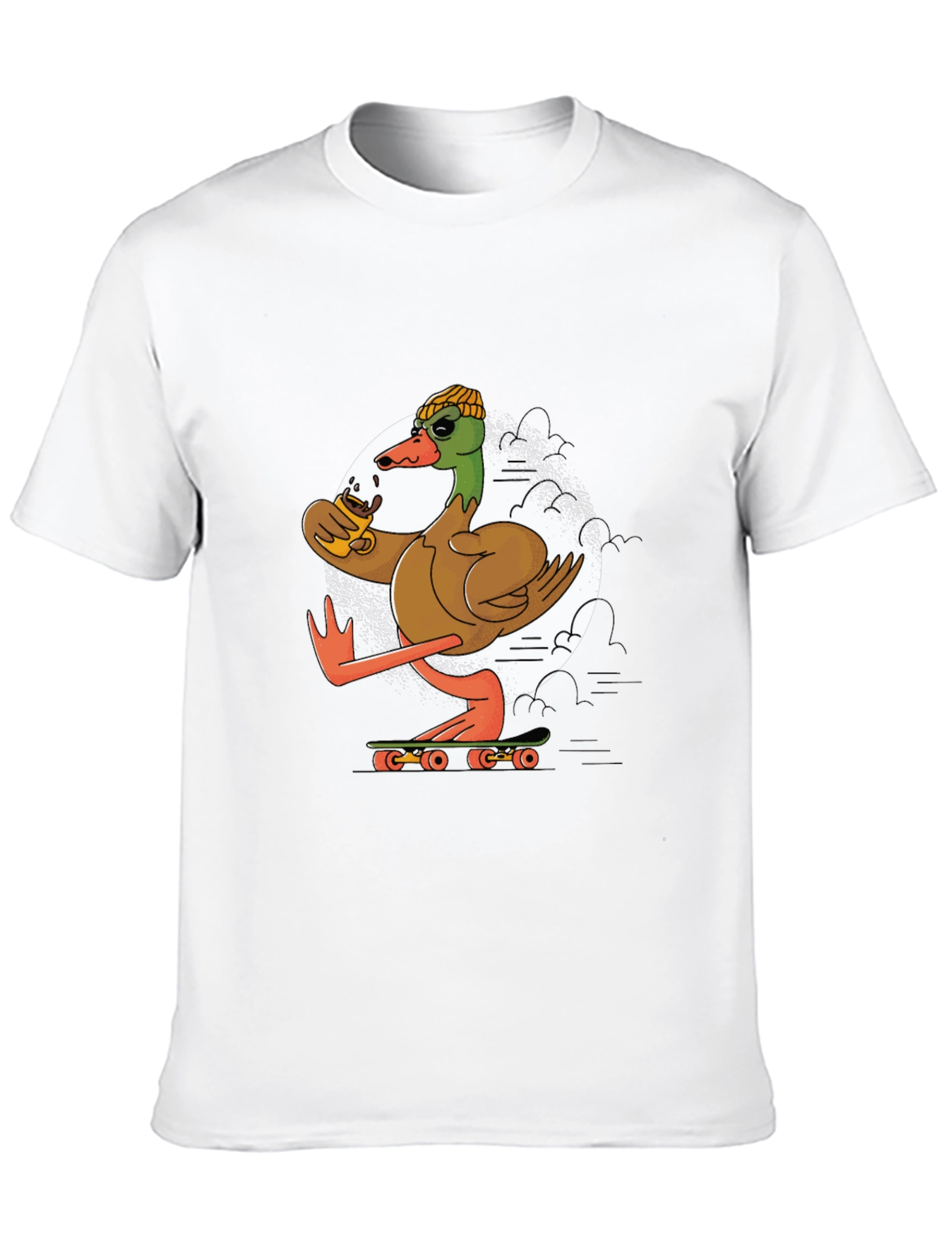 Black Skateboarding Duck T-Shirt: Cool Coffee Drinking Bird view 10