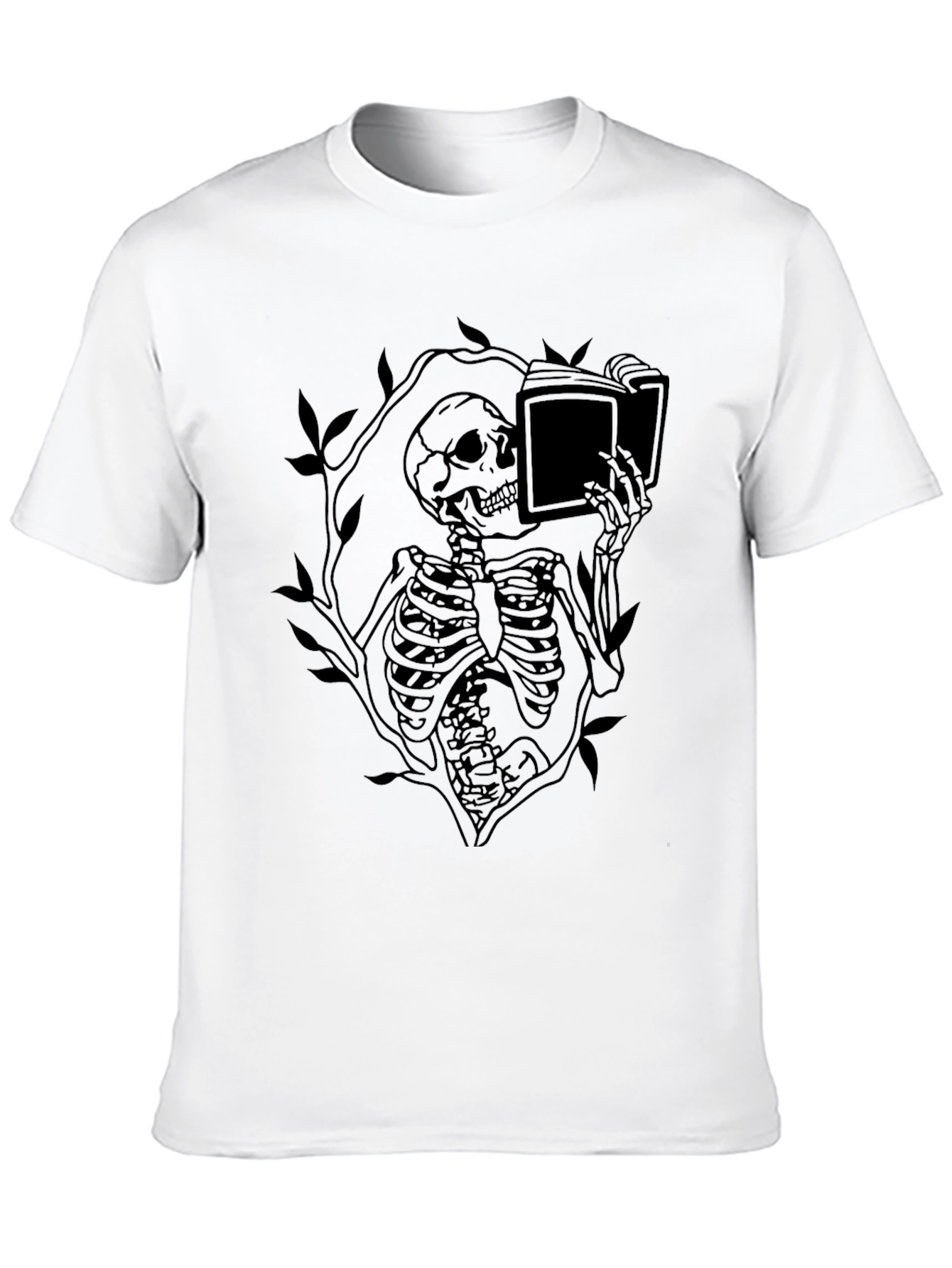Black Skeleton Reading Book Graphic Tee - Black view 10