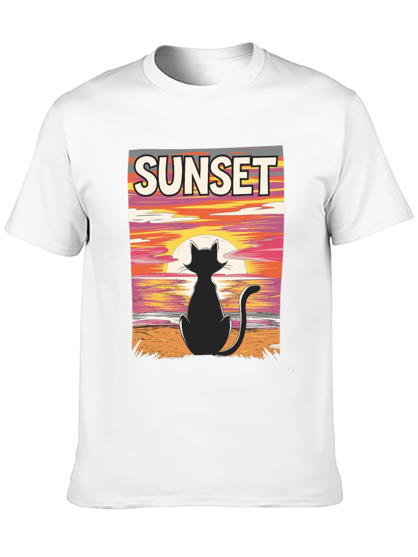 Black Sunset Cat Graphic T-Shirt - Black view 10