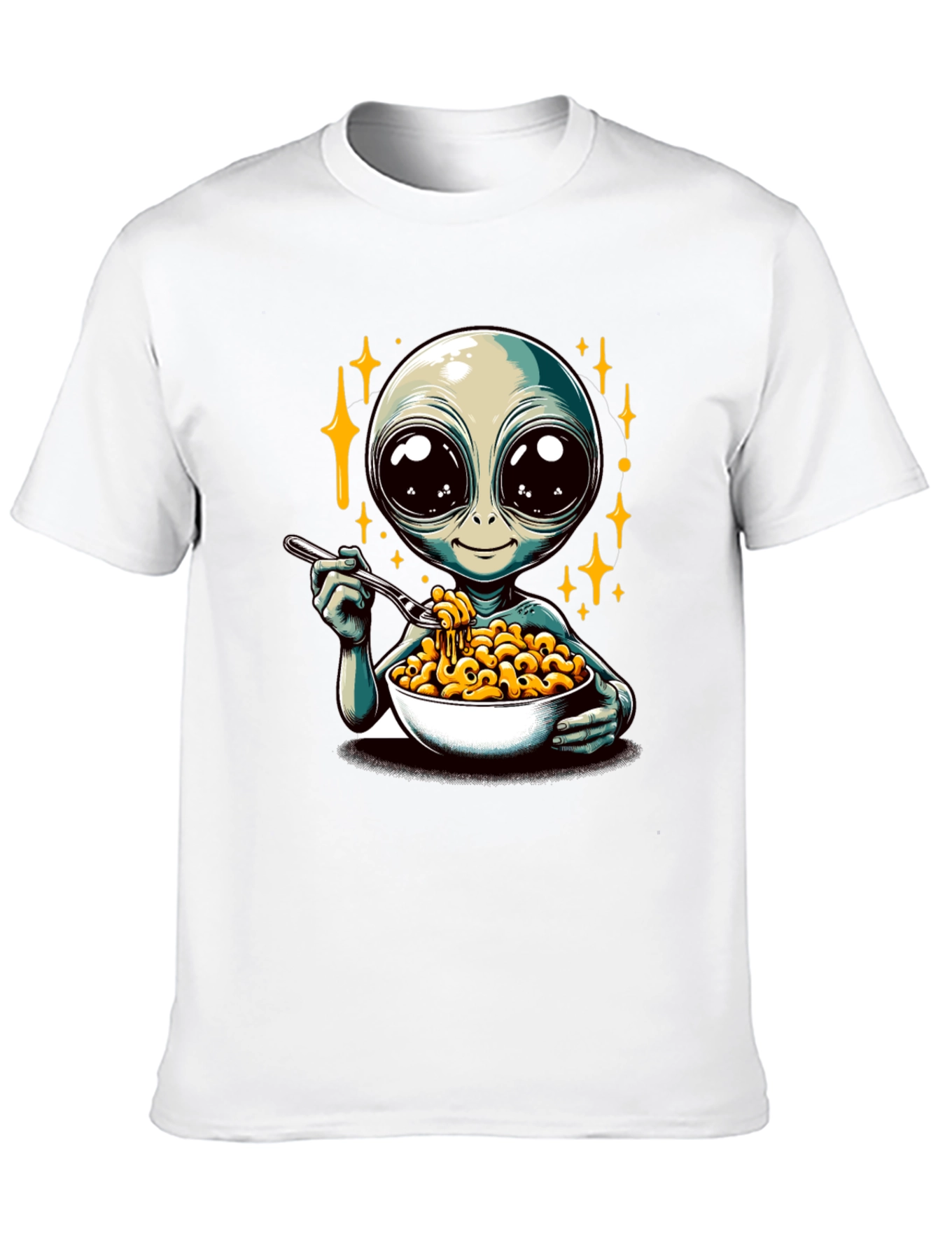 Black Alien Eating Mac & Cheese Graphic T-Shirt view 10