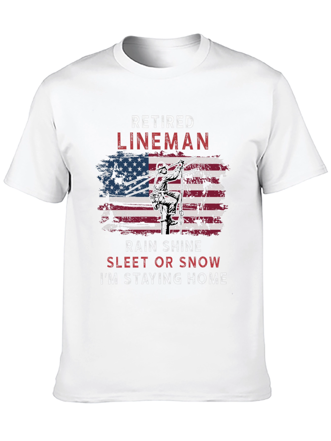 Black Retired Lineman T-Shirt - American Flag Design view 10