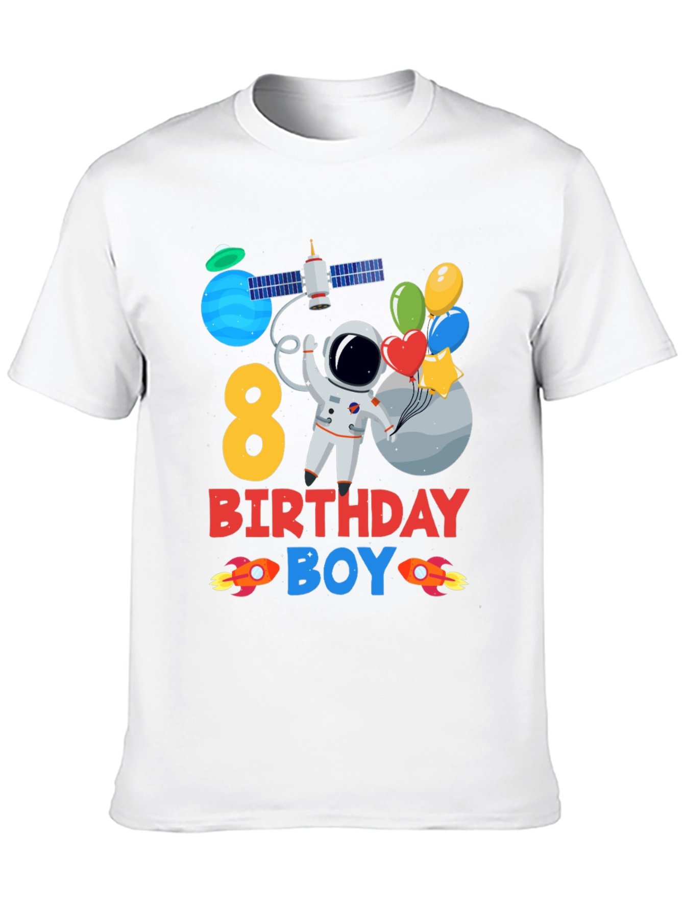 Black 8th Birthday Boy Astronaut T-Shirt view 10