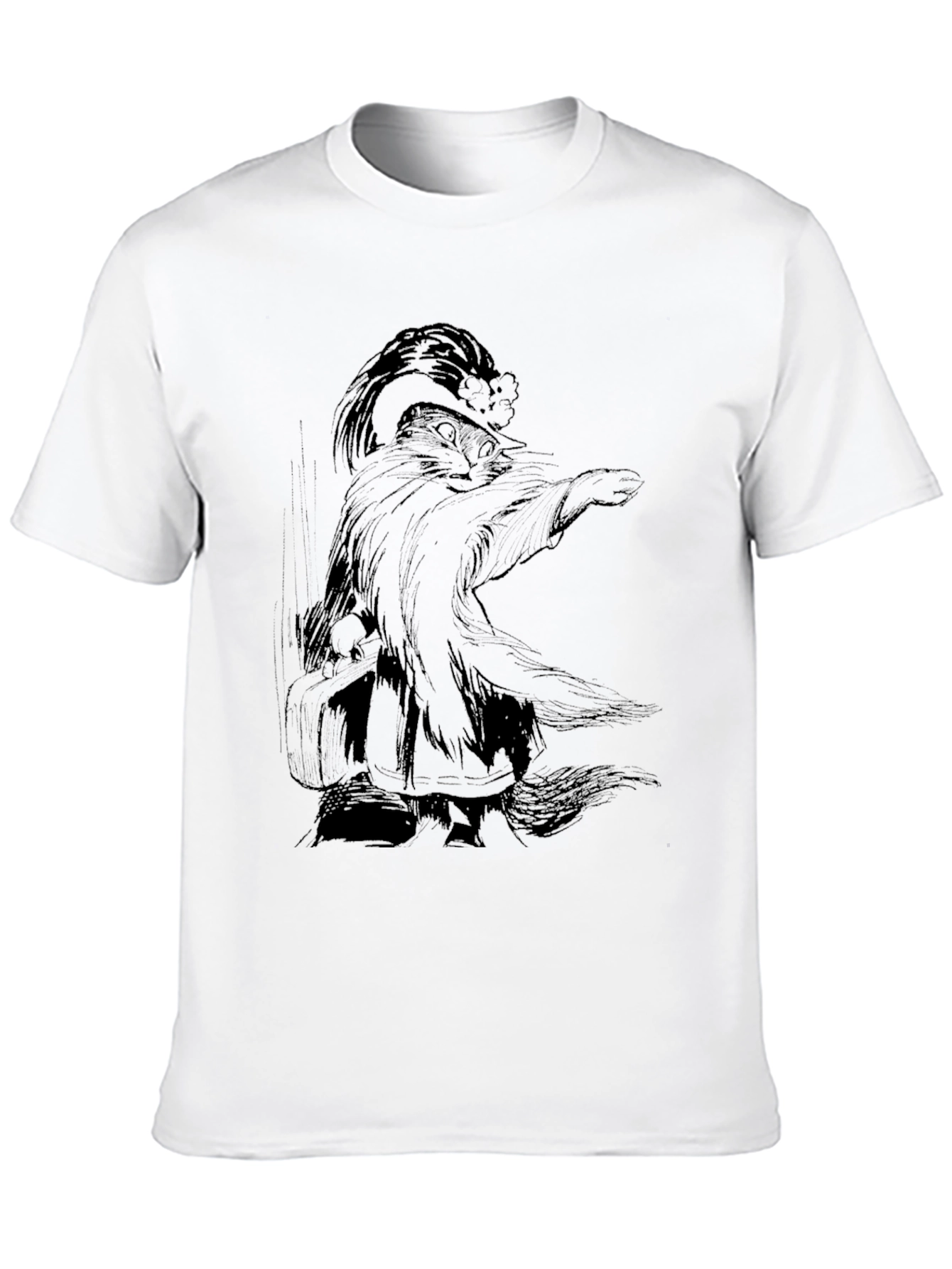 Whimsical Wizard Cat Graphic Tee - Black Cotton T-Shirt - 10