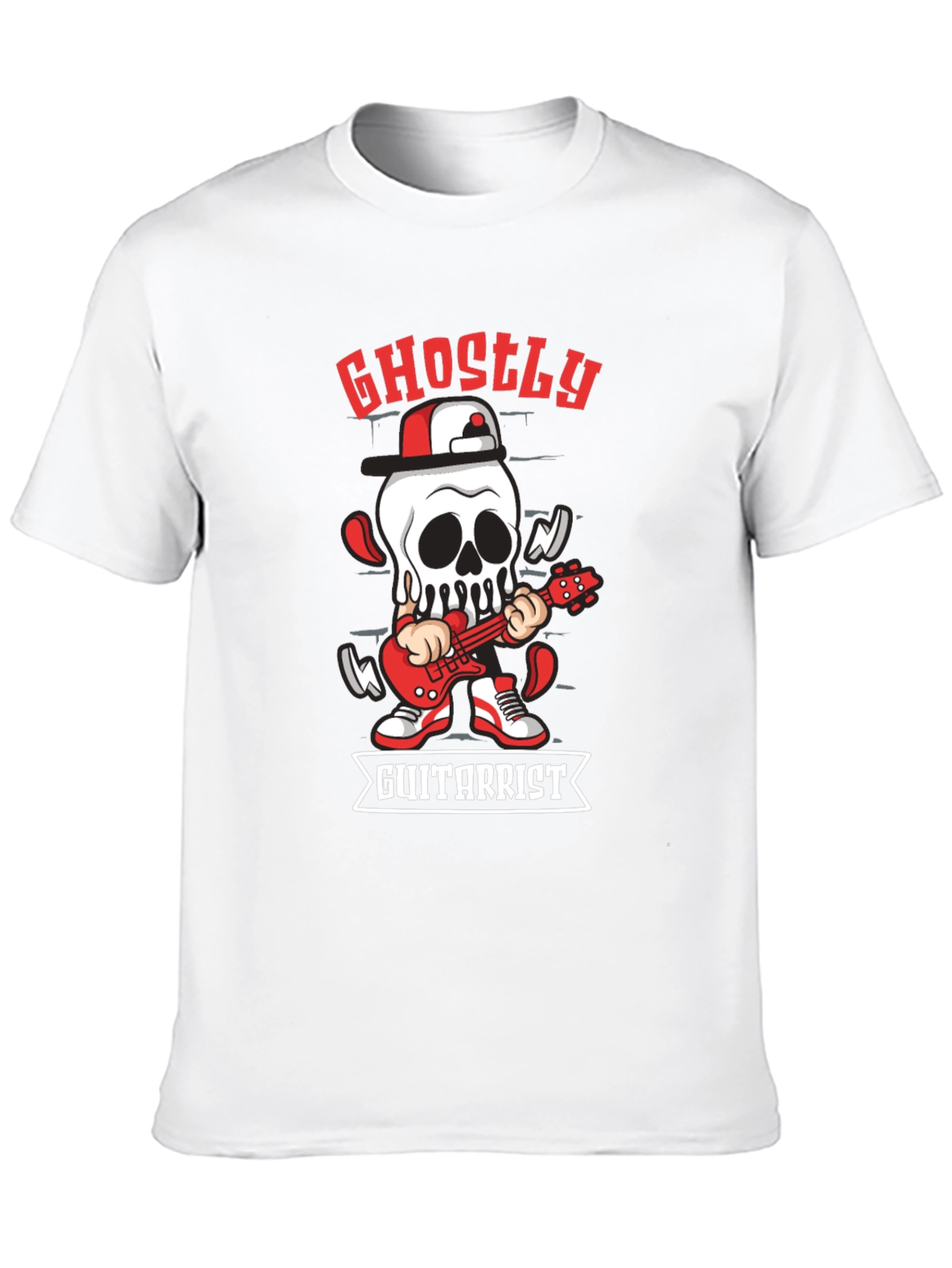 Black Ghostly Guitarist Graphic Tee - Rocker Skull Shirt view 10