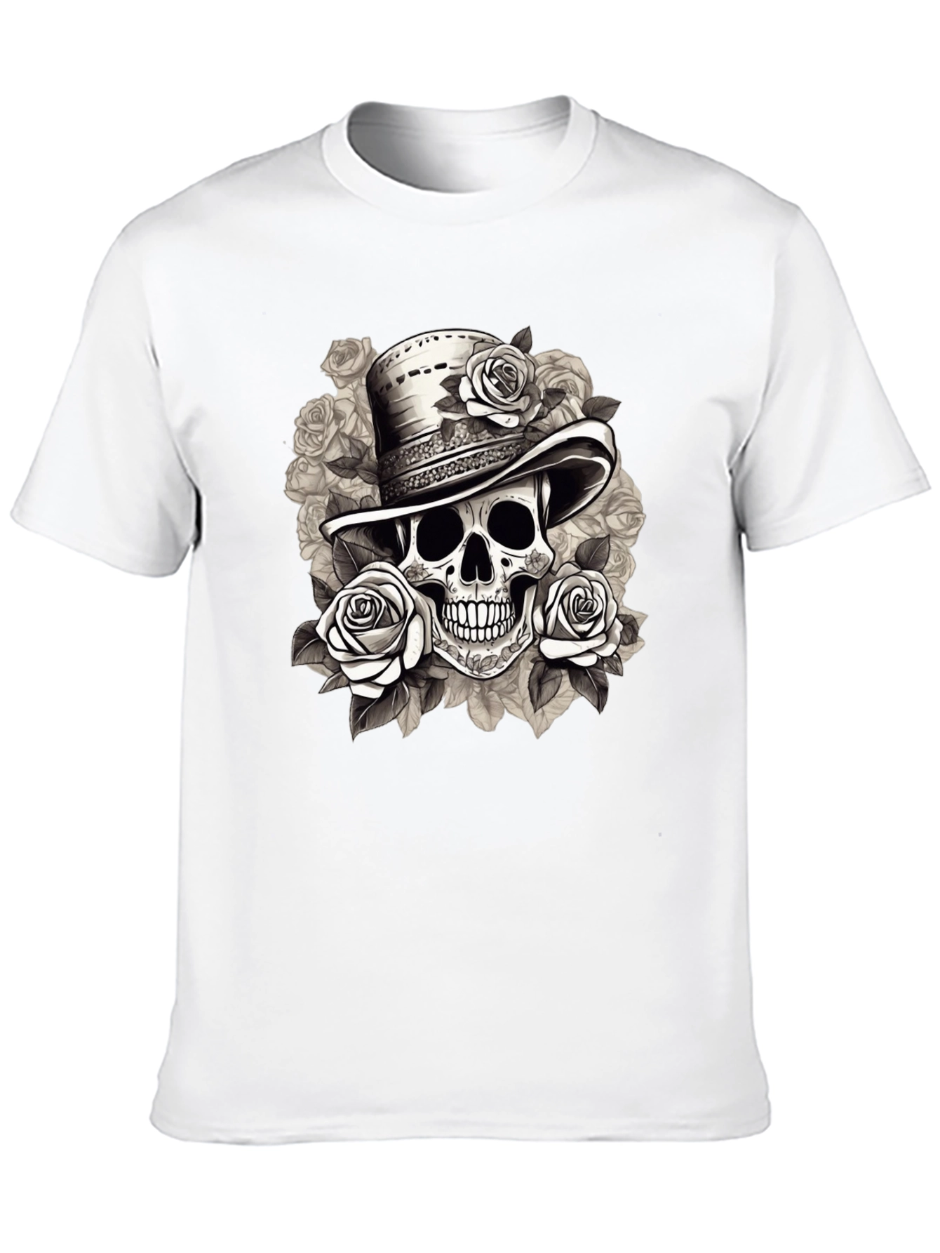 Black Skull & Roses Graphic Tee - Stylish Men's T-Shirt view 10