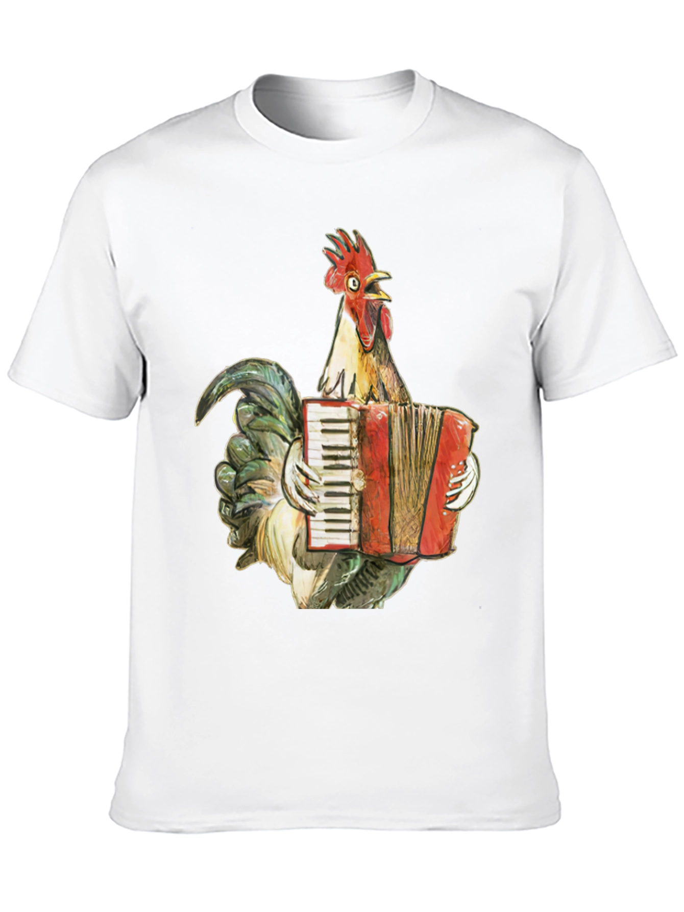 Black Funny Rooster Accordion T-Shirt - Novelty Tee view 10