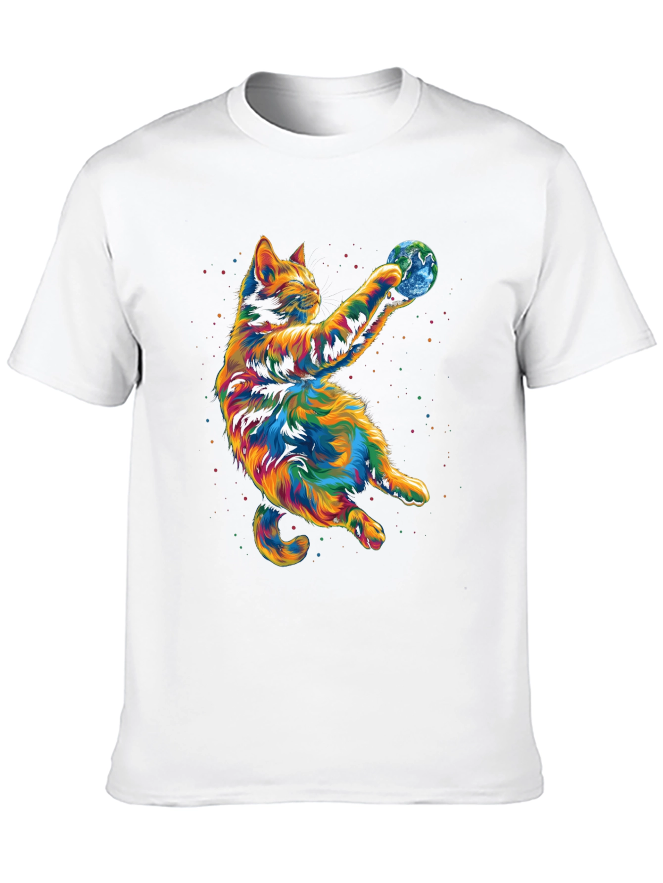 Black Colorful Cat Earth Graphic Tee view 10