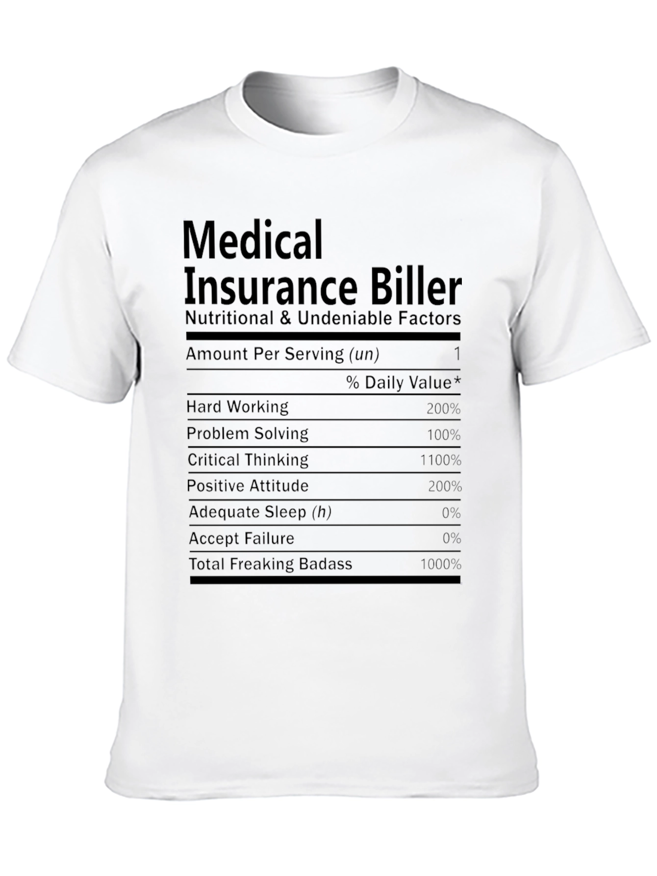 Black Medical Insurance Biller Nutrition Facts T-Shirt view 10