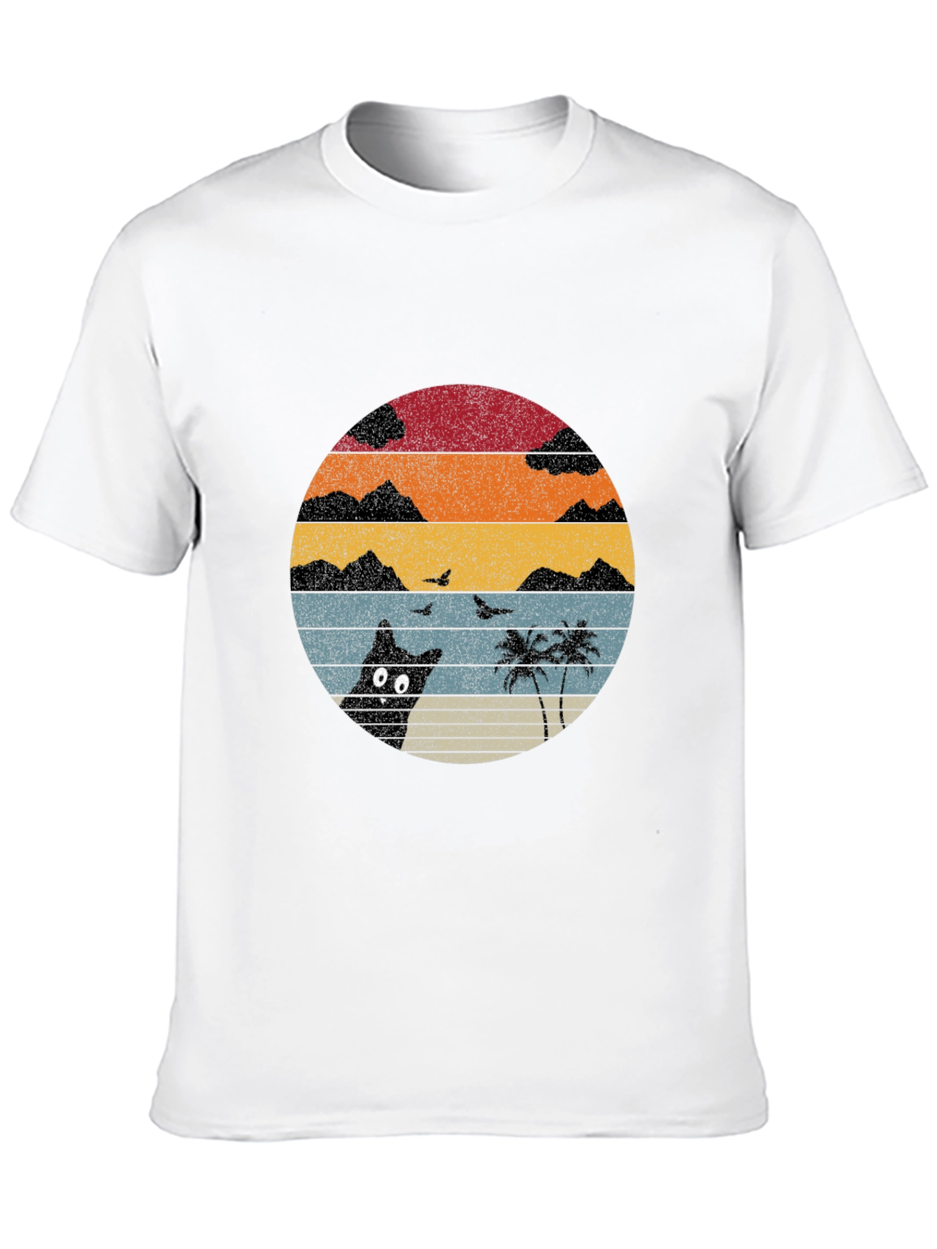 Black Retro Sunset Cat T-Shirt - Black view 10