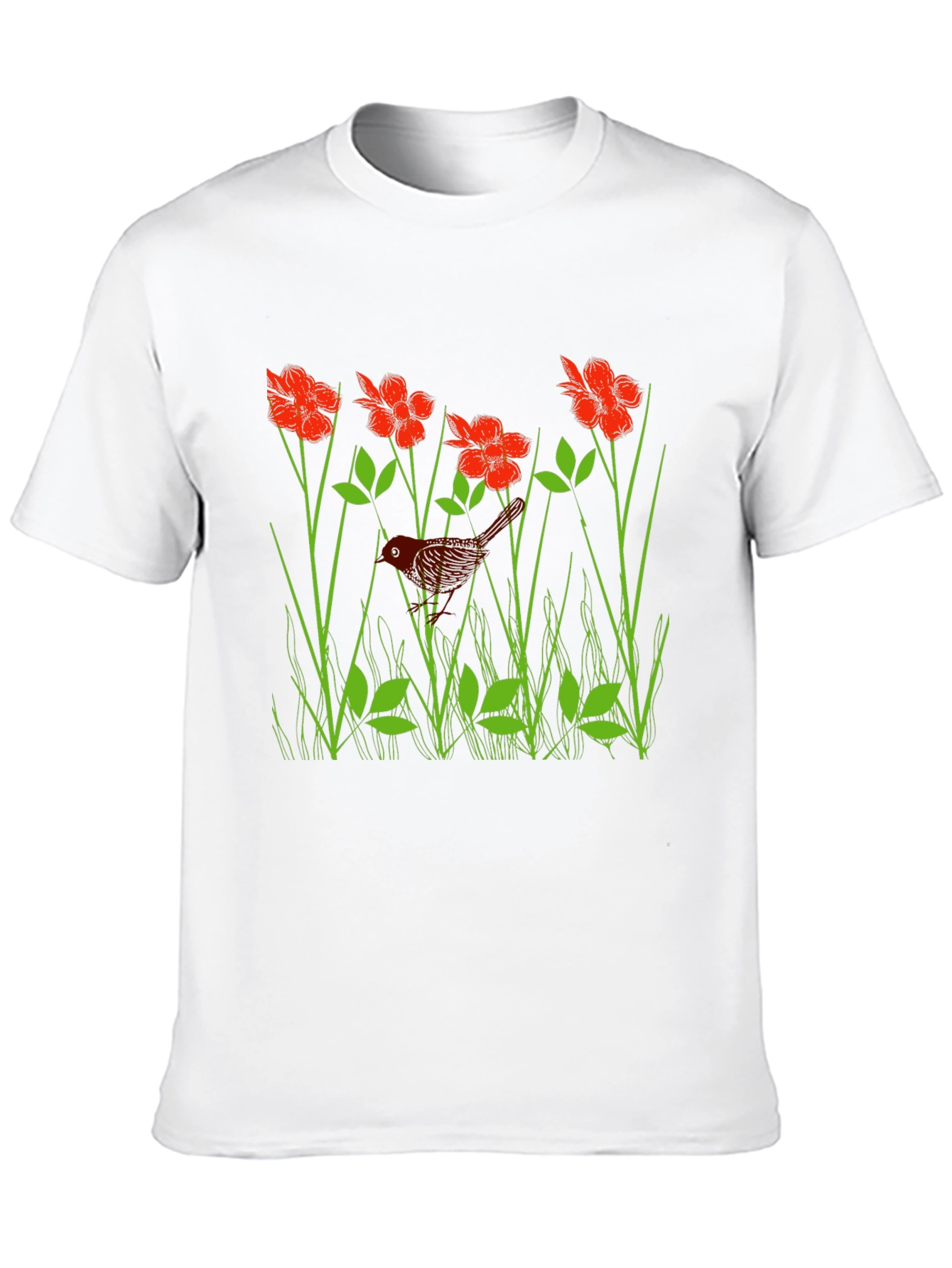 Black Bird in Flower Meadow Graphic Black T-Shirt view 10