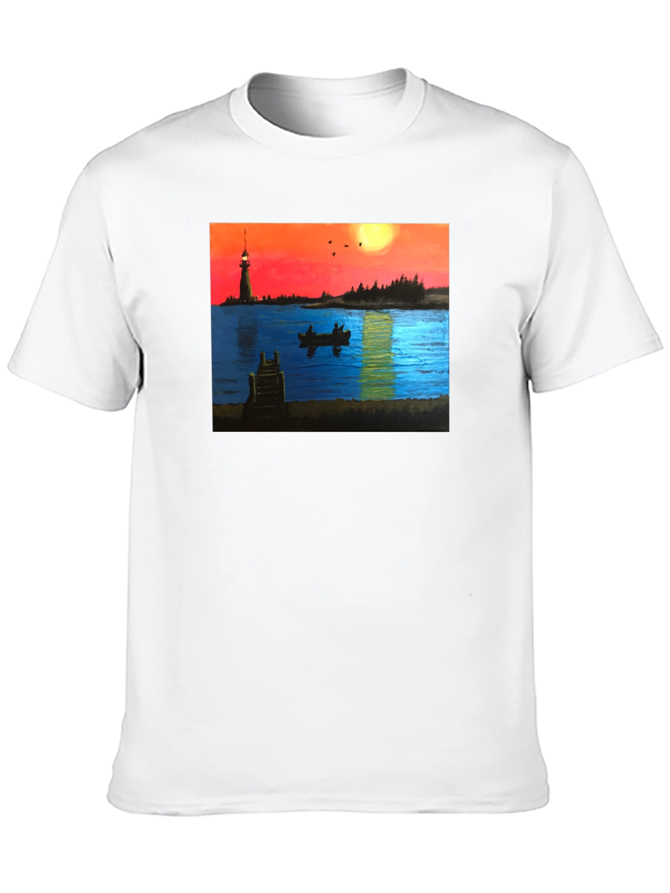 Black Lighthouse Lake Sunset T-Shirt view 10