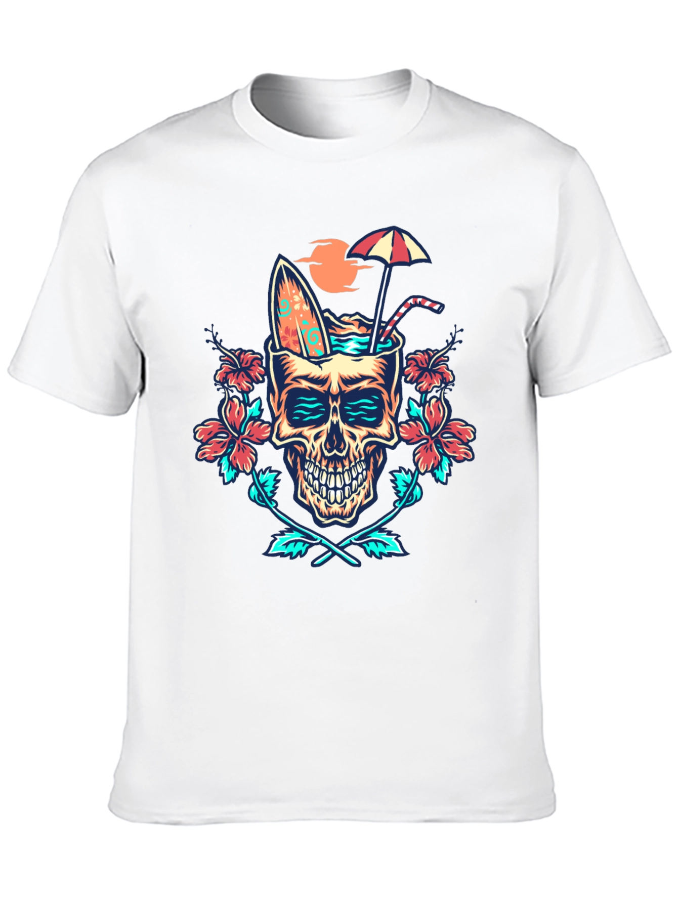 Black Tropical Skull Graphic T-Shirt - Beach Vibes! view 10